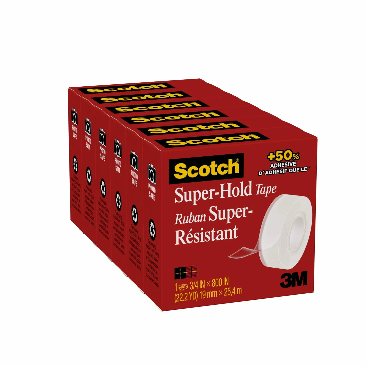 Scotch Super-Hold Tape – 6 rolek, 19 mm x 25,4 m – przezroczysta taśma uniwersalna do szkoły, domu i biura
