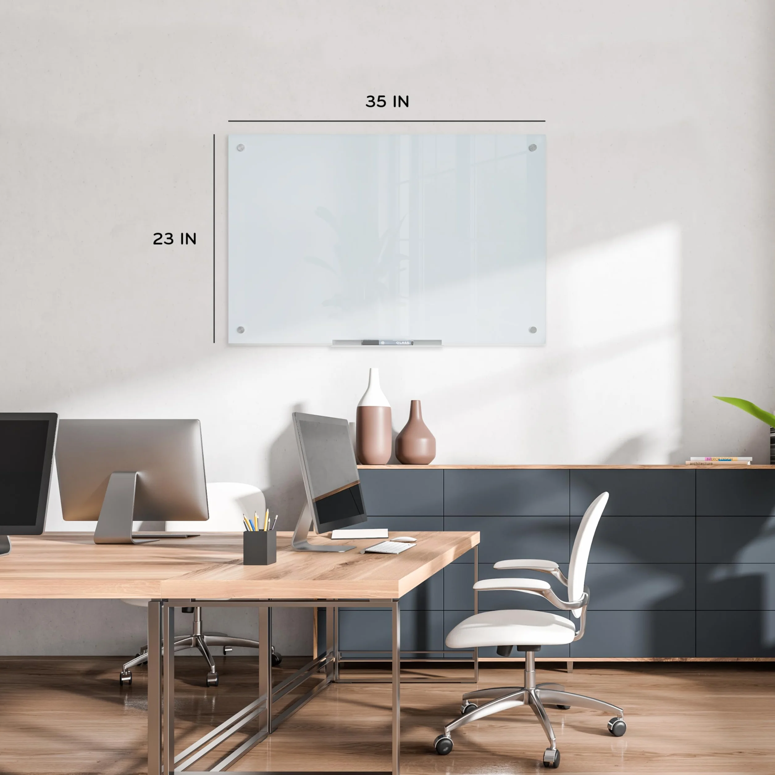 U Brands Szklana tablica suchościeralna, 89 x 68 cm, biała, matowa, niemagnetyczna powierzchnia, bez ramy