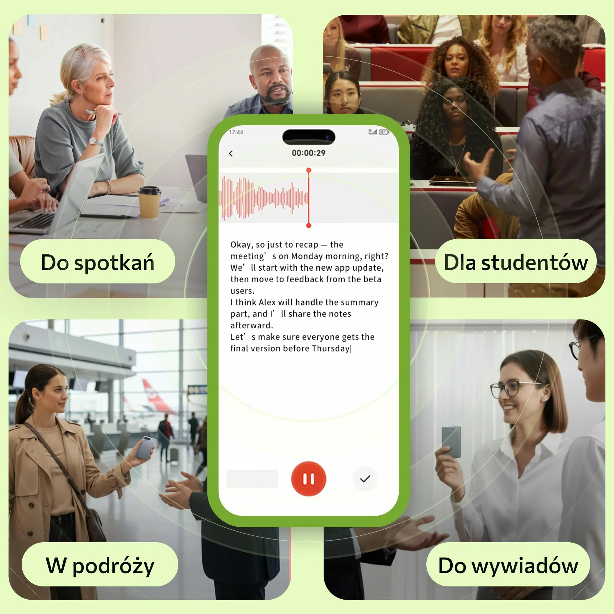Dyktafon Cyfrowy AI 64GB HUXGO z Podwójnym Mikrofonem Redukcją Szumów Bluetooth 5.3 35h Nagrywania
