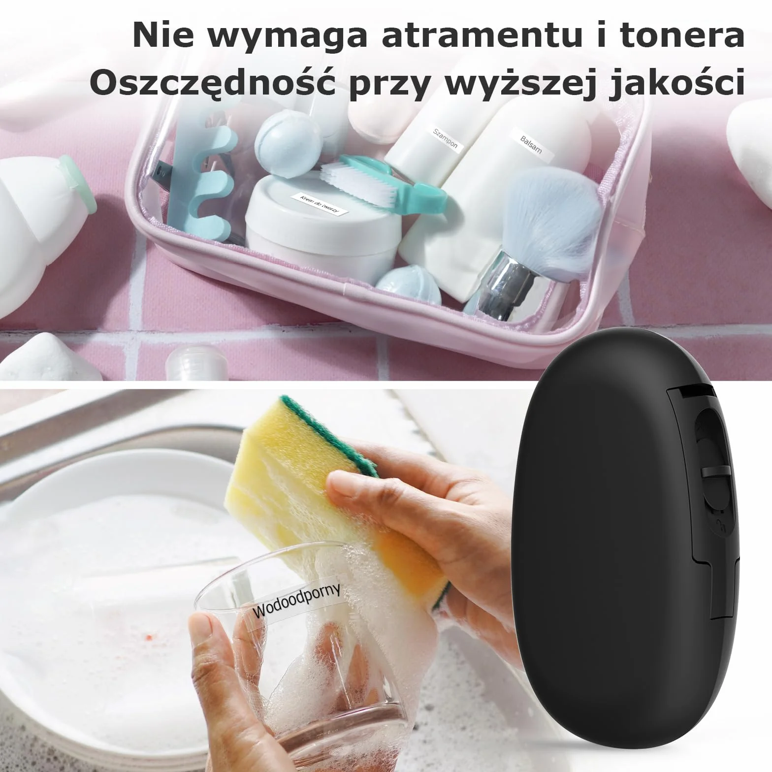 SUPVAN E10 Drukarka Etykiet Bluetooth, Termiczna i Bez Tuszu, z Wodoodpornymi Etykietami Samoprzylepnymi, Aplikacja Mobilna (40+ Czcionek, 150+ Szablonów, 700+ Ikon), Do Domu i Biura, Czarna