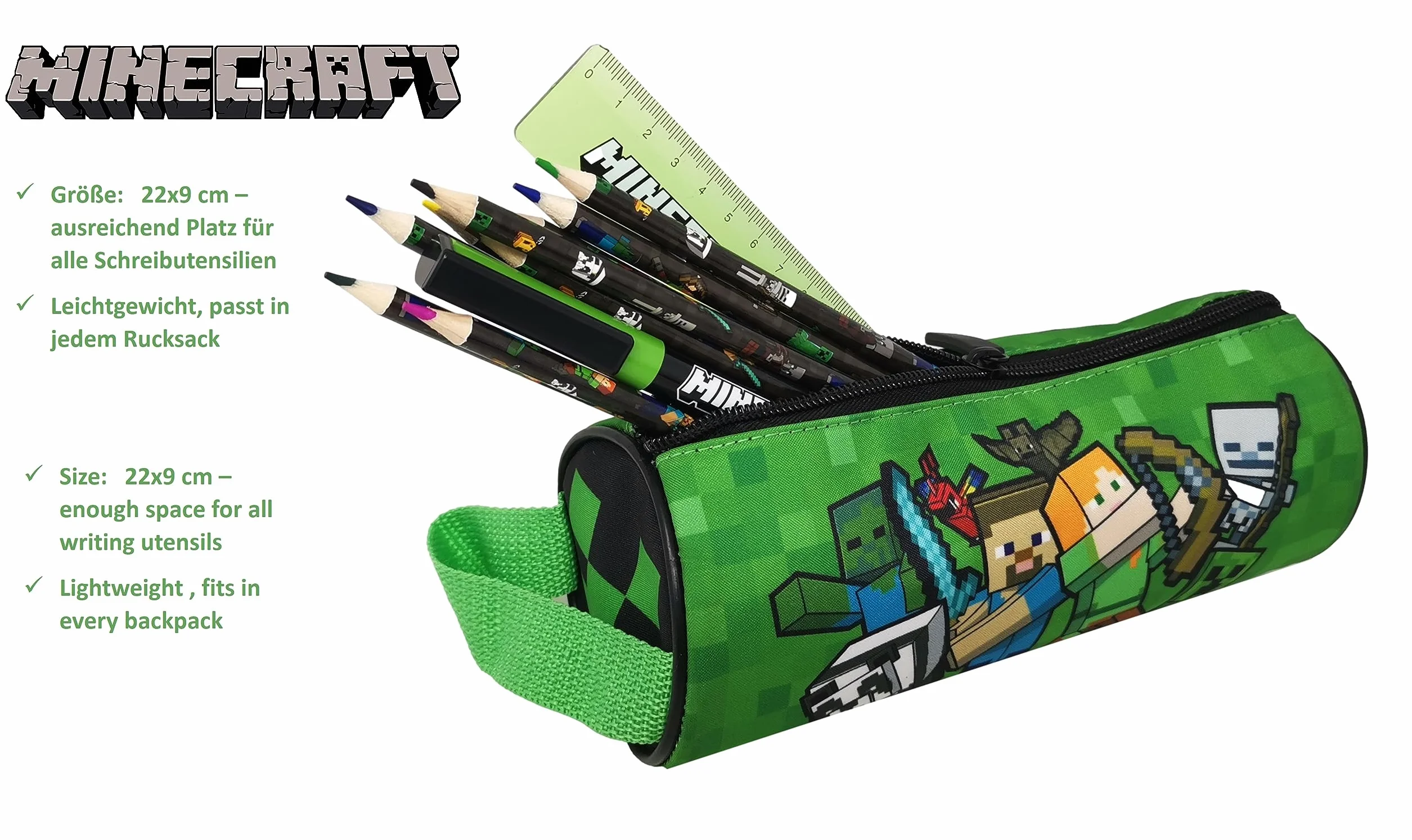 Theonoi Minecraft piórnik dla dzieci, piórnik szkolny, etui na długopisy, etui na pióra, piórnik, etui, 22 cm x 9 cm