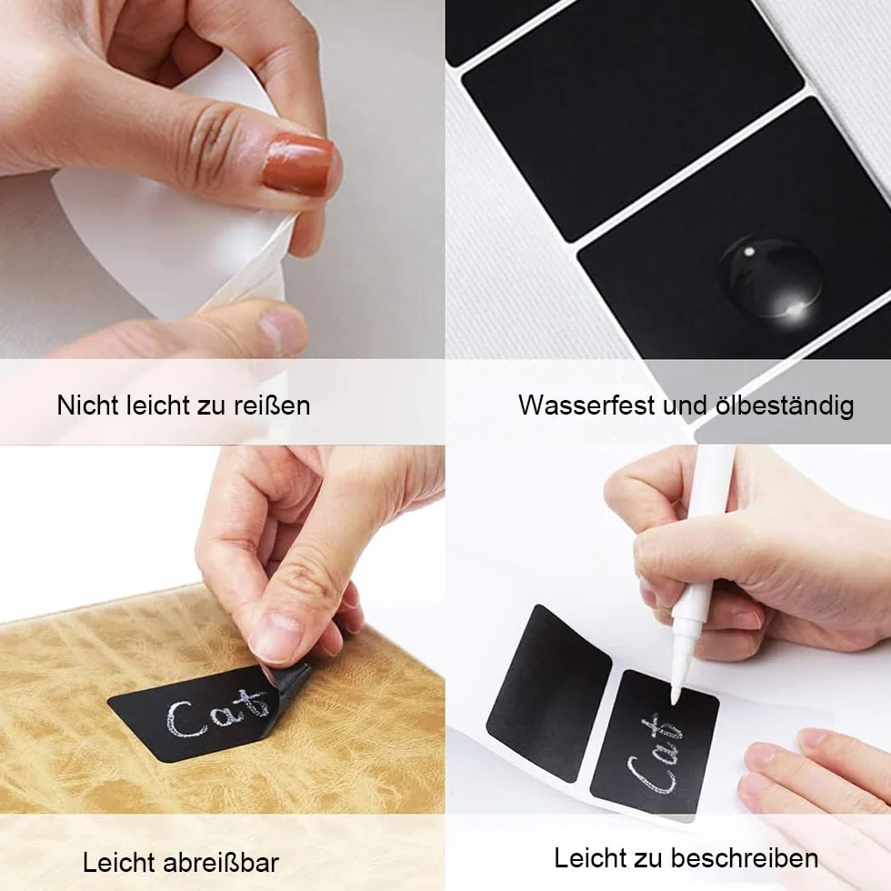 ProLeo 300 sztuk naklejek na tablicę, naklejki winylowe, etykiety kuchenne, etykiety samoprzylepne dla partnerów na słoiki z przyprawami, dżem itd., 5, 5 x 3, 5 cm (prostokątne, czarne)