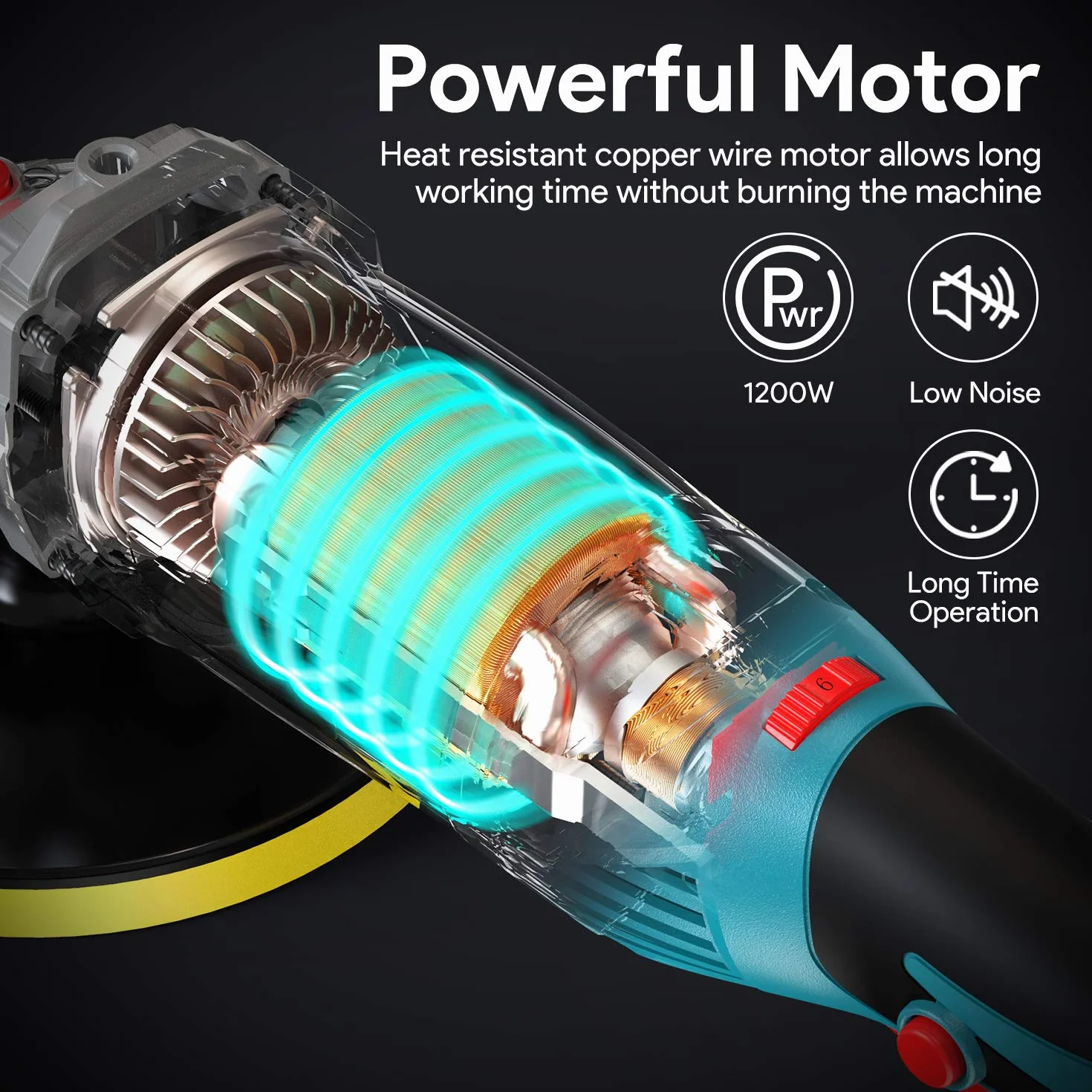 ENEACRO 1200W polerka 6 zmienna prędkość 1000-3500 obr./min z podkładką polerską 150/180 mm, zdejmowanym uchwytem D i uchwytem bocznym do polerowania samochodu, mebli