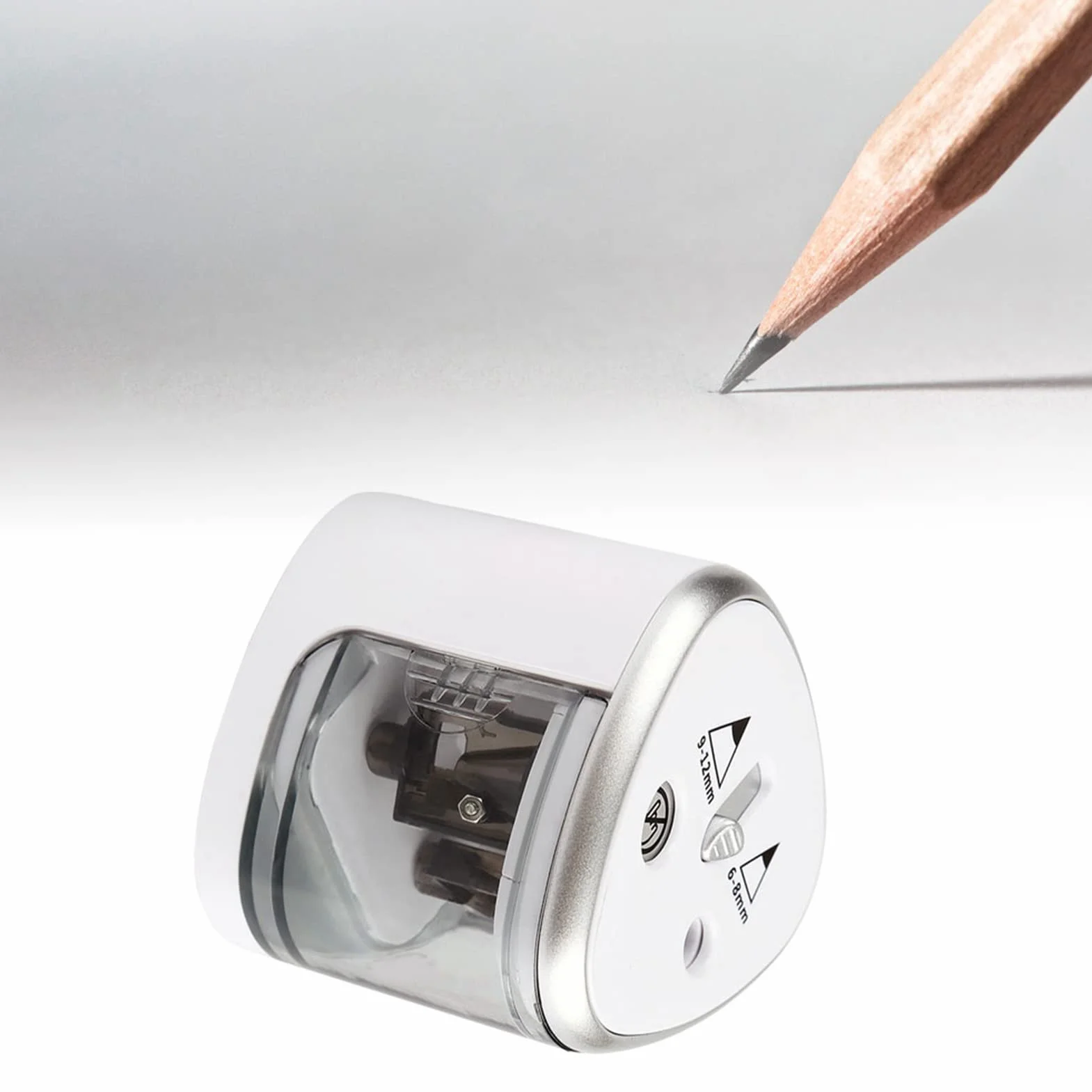 Elektryczna Temperówka do Ołówków Akozon Tenwin z Podwójnymi Otworami, Idealna do Szkoły, Biura i Domu, Zaprojektowana z myślą o Precyzji, Wydajności i Przenośności - Szara