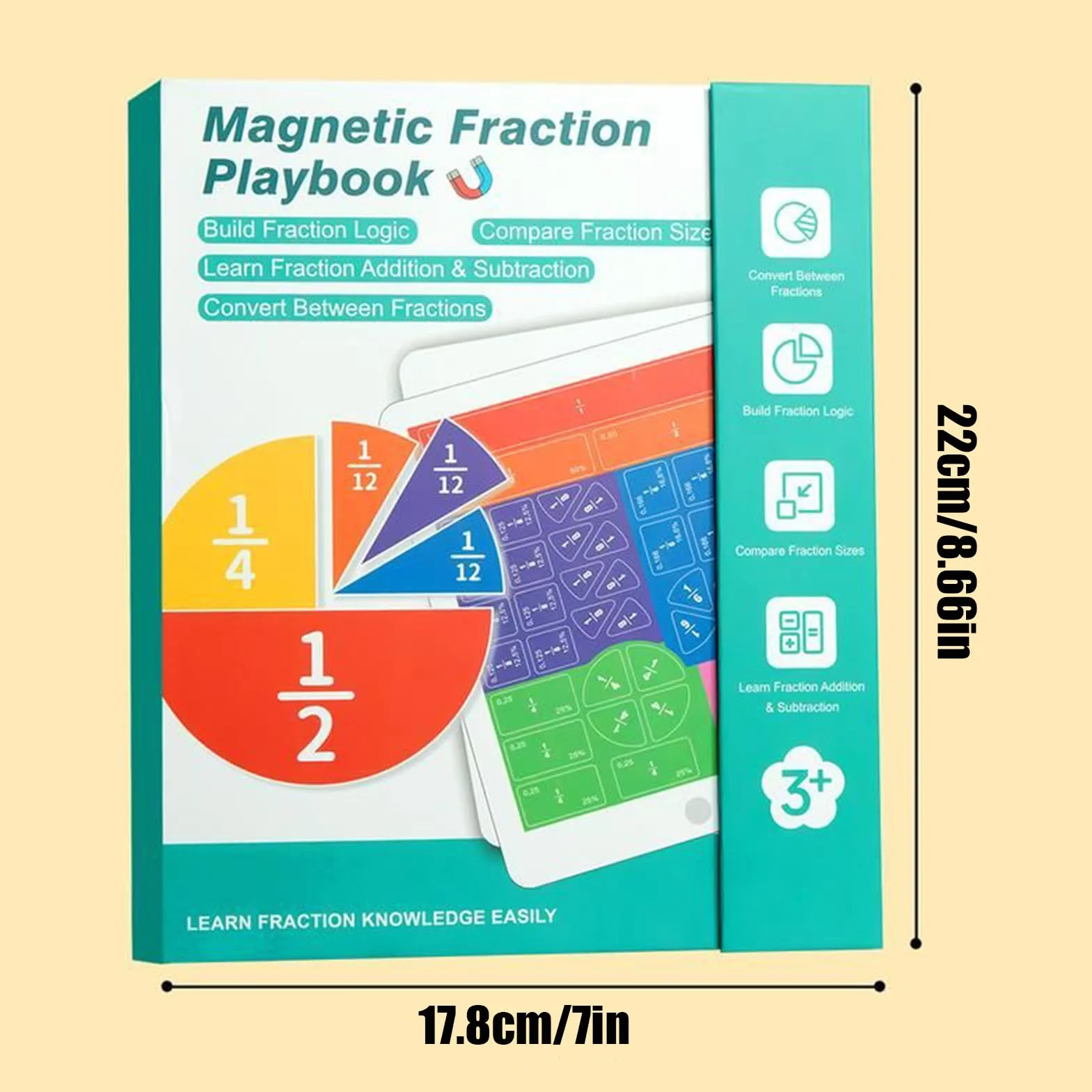 Magnetic Fraction, 22 x 17,8 cm Magnetic Fraction Educational Puzzle z łamanymi kwadratami i okręgami, matematyka zabawka edukacyjna dla dzieci