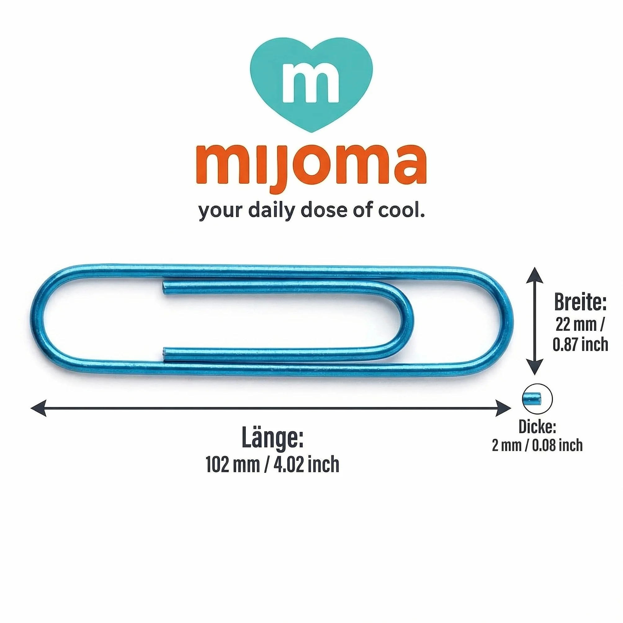 MIJOMA Jumbo spinacze biurowe, 48 sztuk w zestawie – kolorowe spinacze biurowe z metalu – duże klipsy 10,2 cm – sortowane kolory – stabilne i wielokrotnego użytku