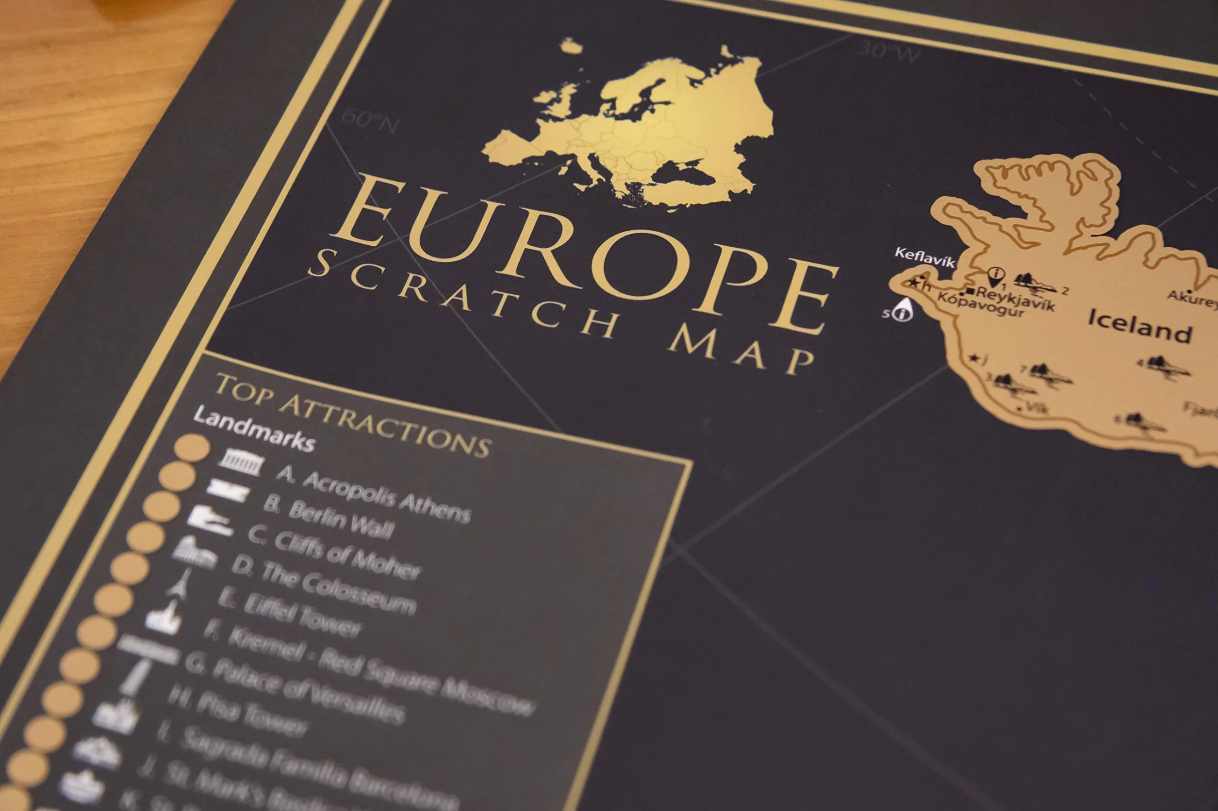 Plakat ścienny z mapą zdrapywania Europy – duży rozmiar (A1 84,1 x 59,4 cm) luksusowy wygląd mapa zdrapywania – idealny prezent podróżny