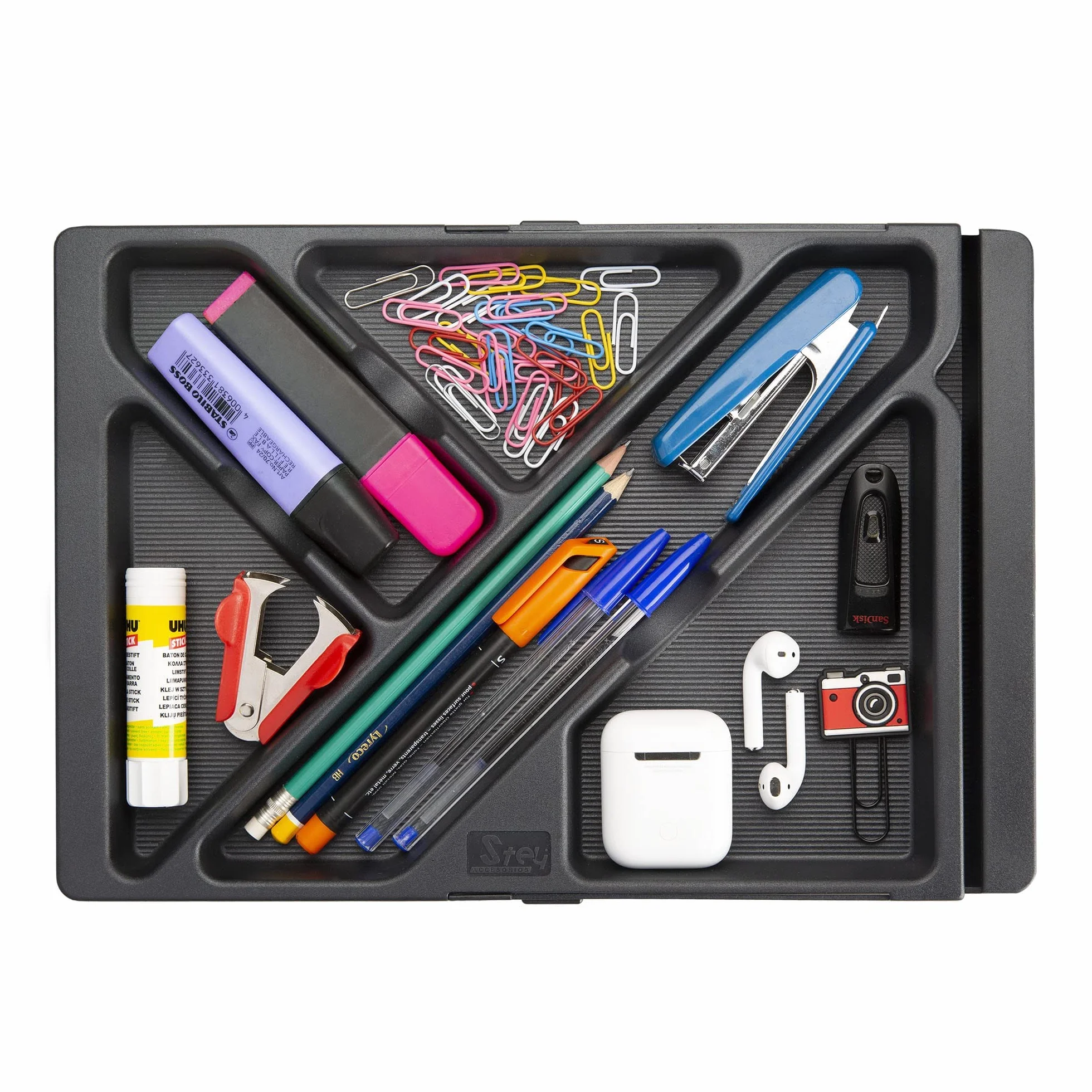 Wysuwana taca do szuflady biurka - wykonana z tworzywa sztucznego pochodzącego z recyklingu - 32,8-45,2 x 22,5 x 2,5 cm - pasuje do każdej wielkości szuflady - czarna - wyprodukowana w Hiszpanii -Stey