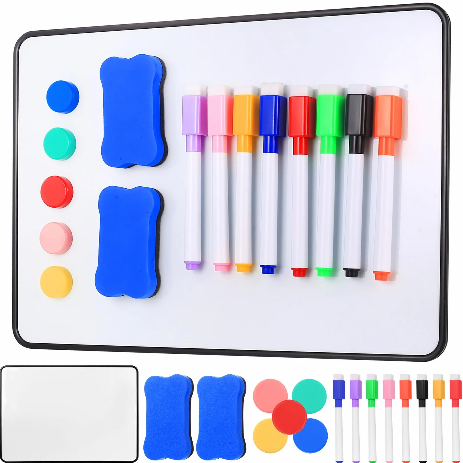 2 szt. małej tablicy w formacie A4, dwustronne tablice suchościeralne, mini tablice suchościeralne i magnetyczne długopisy do tablic suchościeralnych z gumką i magnesami, do szkoły, domu, biura, klasy