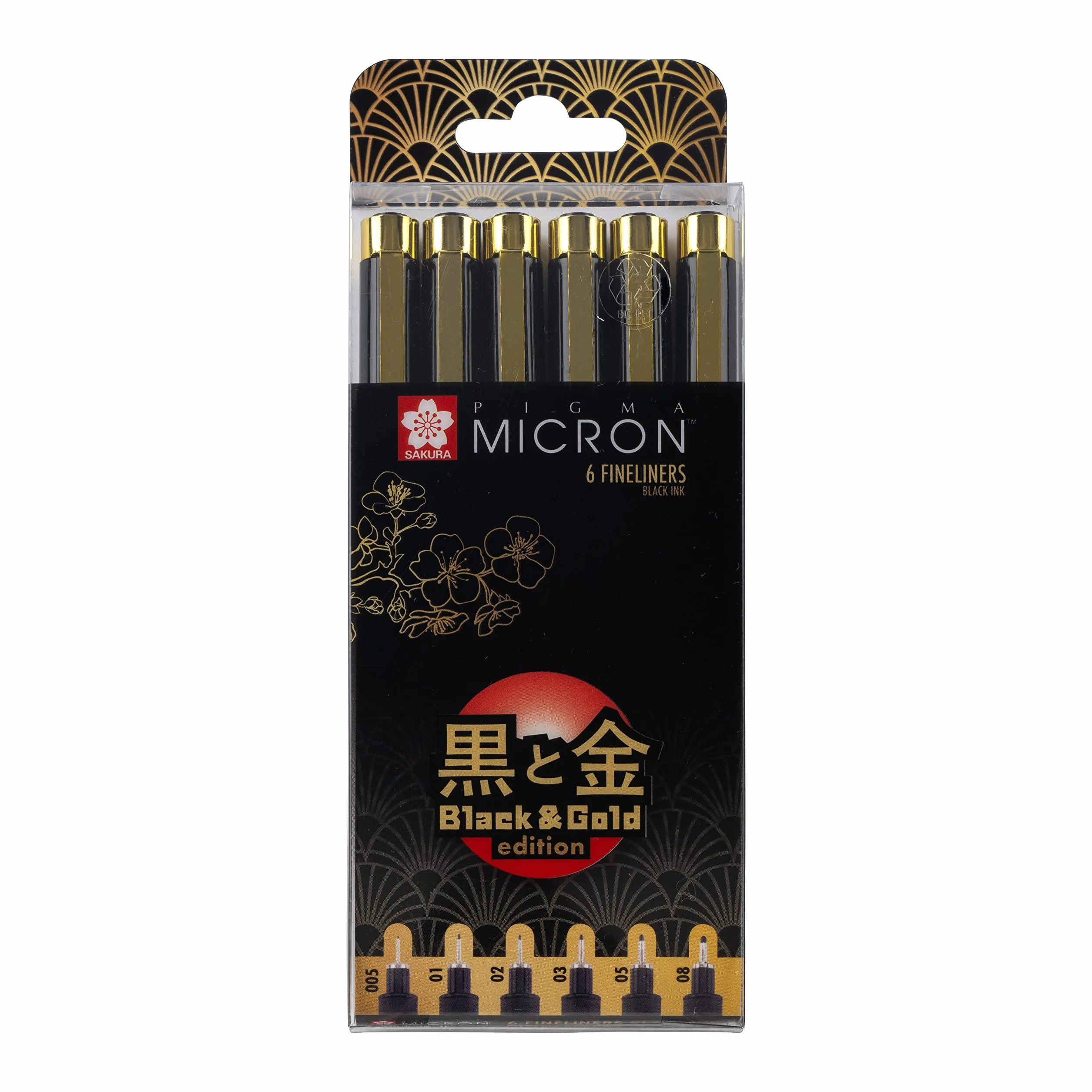 Sakura Pigma Micron Black & Gold Edition zestaw cienkopisów, 6 rozmiarów, czarny