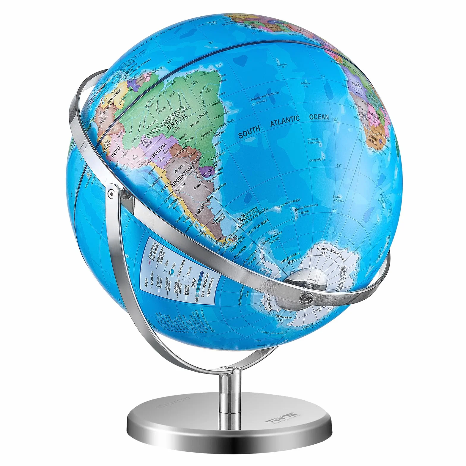 VEVOR Obrotowy Globus Światowy 330,2 mm Edukacyjny Geograficzny ABS Strefa Czasowa 720° dla Dzieci