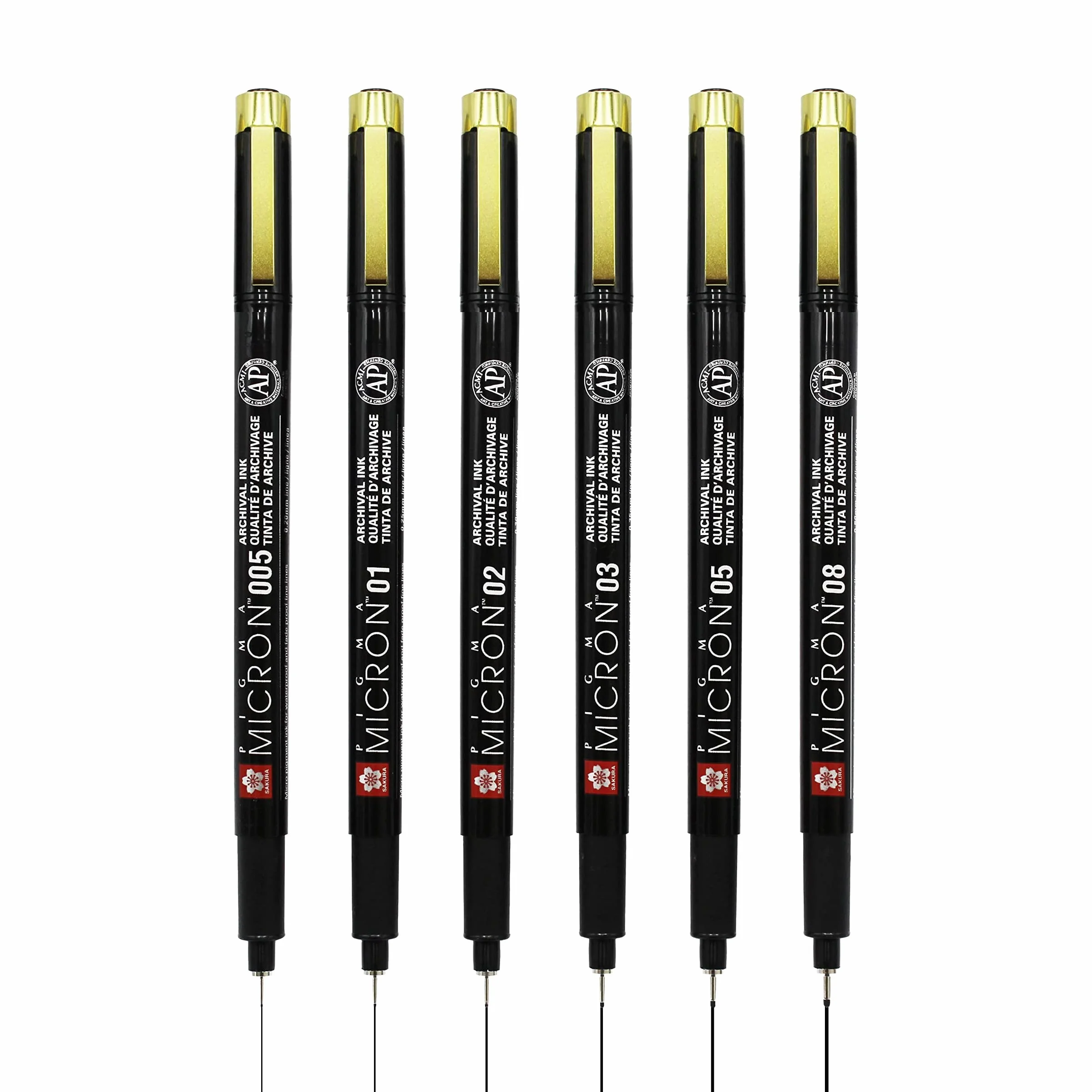 Sakura Pigma Micron Black & Gold Edition zestaw cienkopisów, 6 rozmiarów, czarny