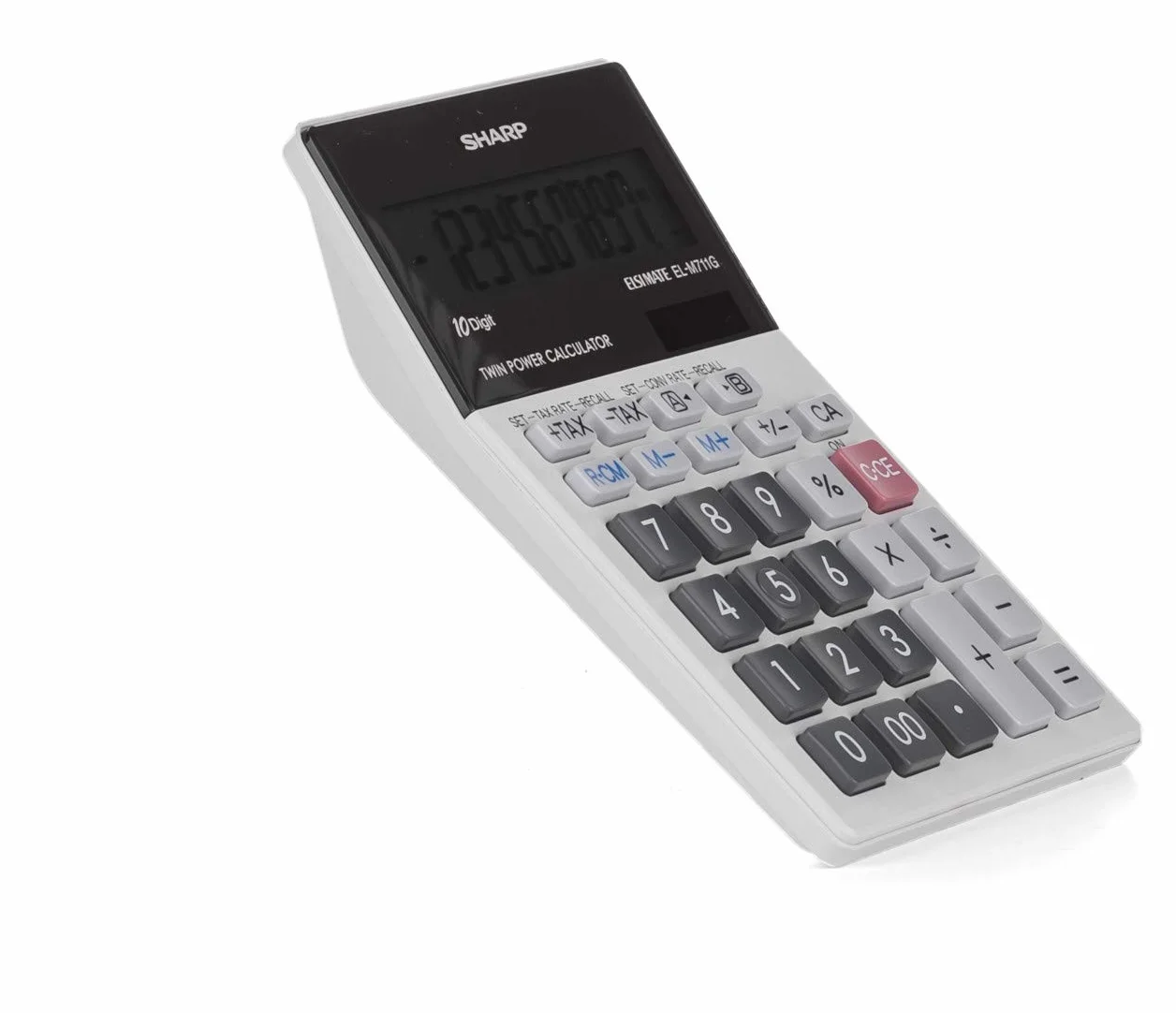 SHARP EL-M711 G kalkulator stołowy (10 cyfr, przelicznik walut, zasilany energią słoneczną i baterią) jasnoszary