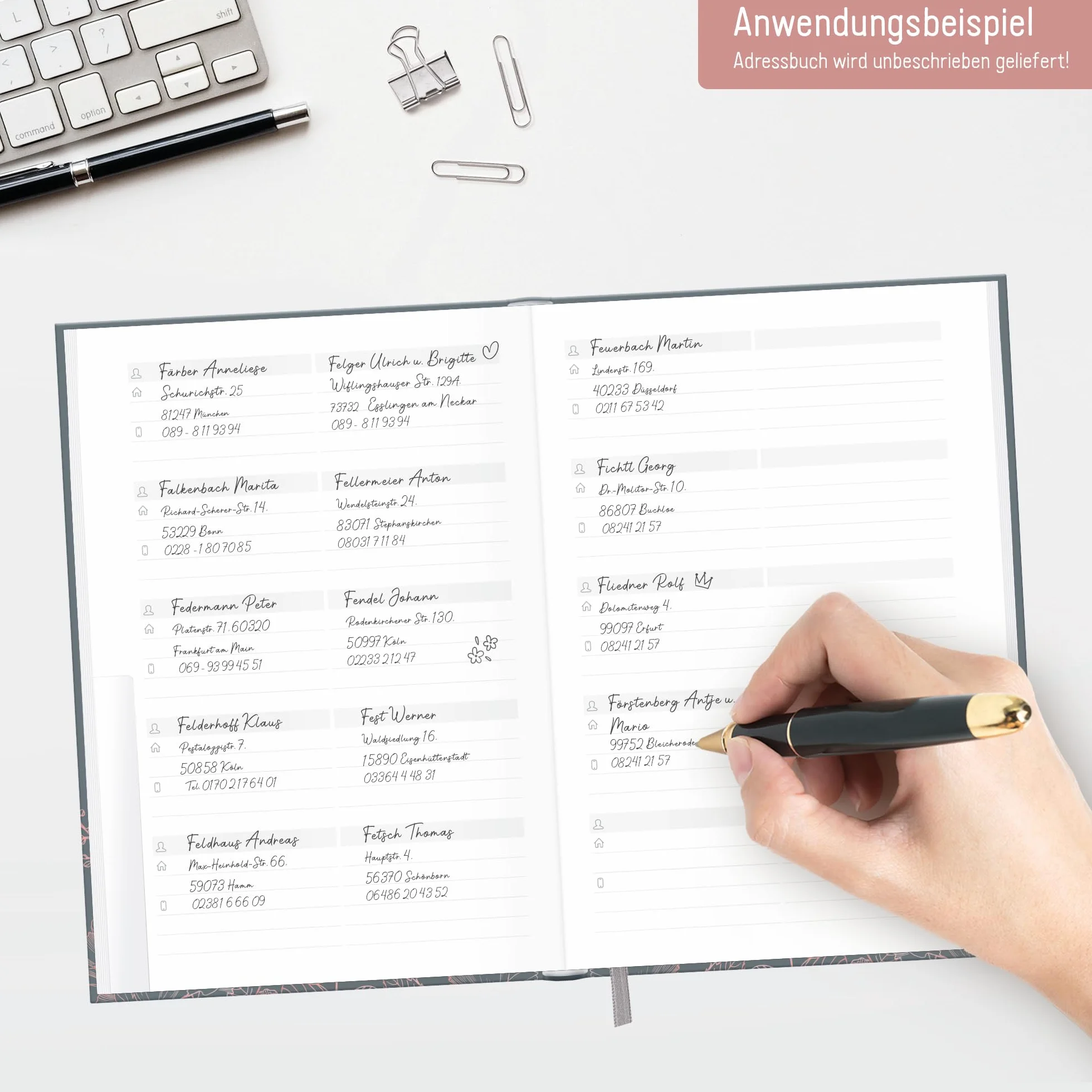 paper&you® Książka adresowa A5 z indeksem A-Z [Poppy] na kontakty, daty urodzin i hasła - zrównoważona & przyjazna dla klimatu