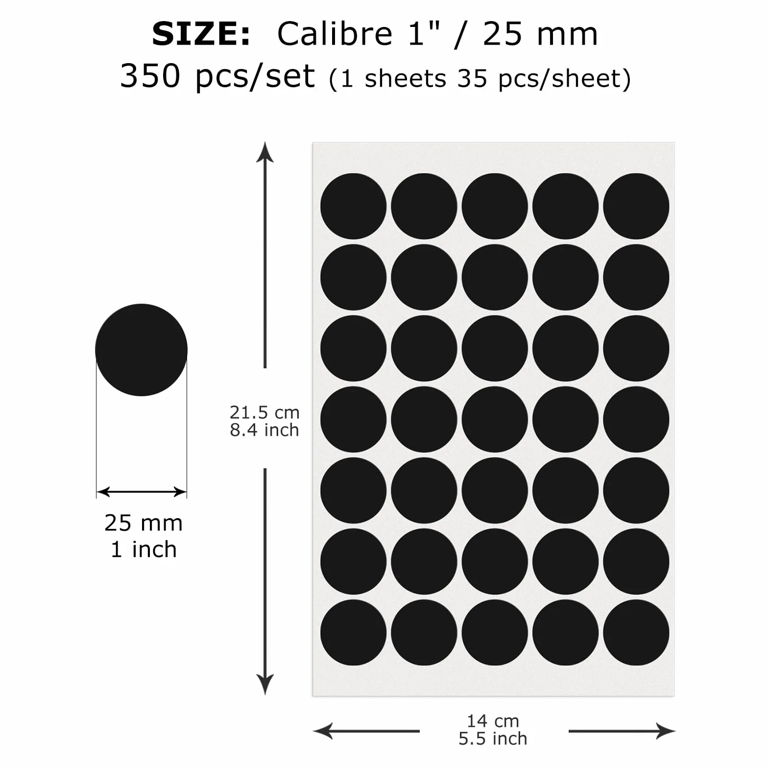 Czarne okrągłe etykiety, 25 mm, kolorowe naklejki w kropki, winylowe, wodoodporne, samoprzylepne, usuwalne samoprzylepne etykiety z imieniem do domu, biura, biznesu, zestaw 350 sztuk