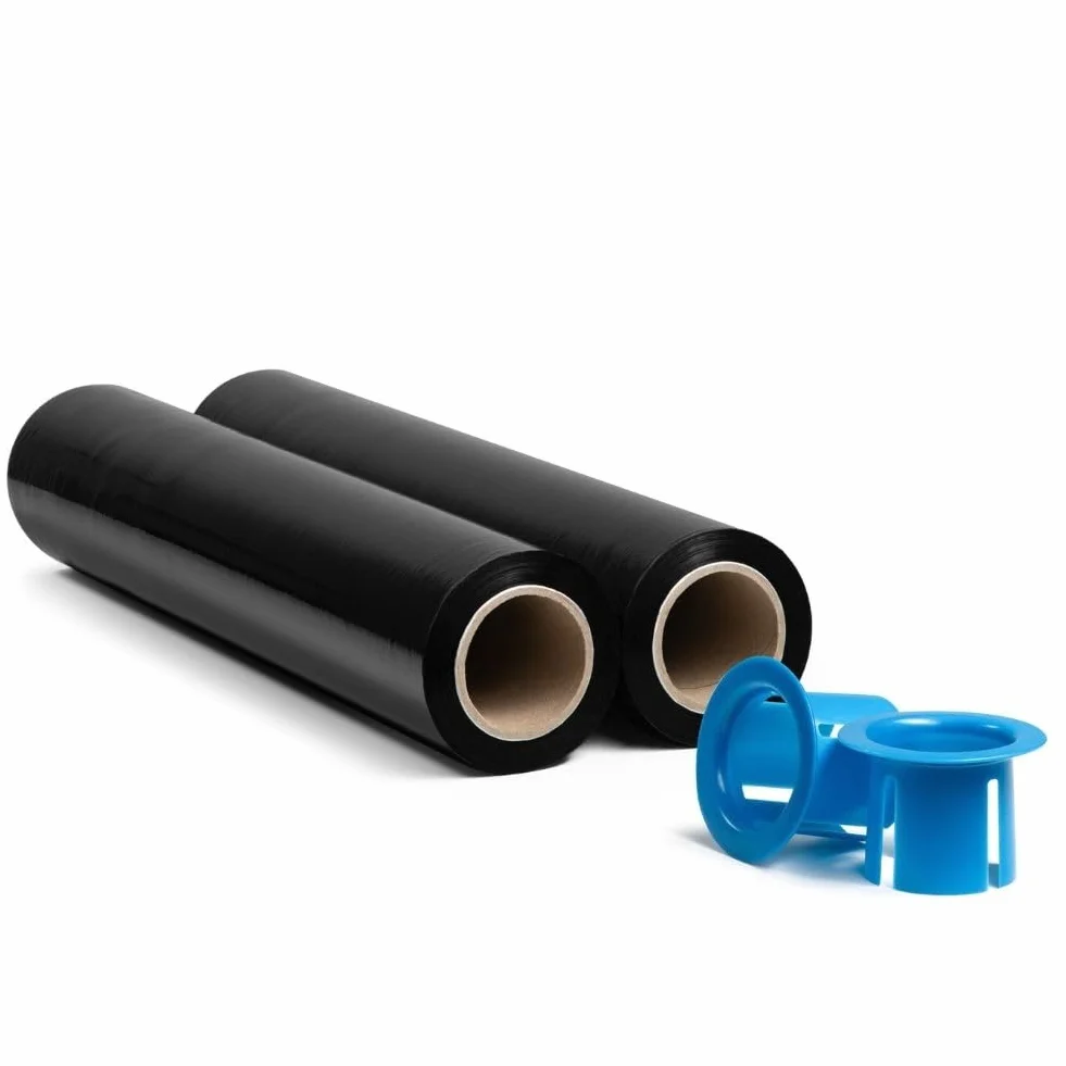 RAGO® - Folia stretch czarna 2 sztuki I Rolka folii stretch z dyspenserem 0,85 kg (7,5 x 7,5 x 40 cm) I Folia meblowa I Materiał opakowaniowy I Folia ruchoma I Folia do mebli