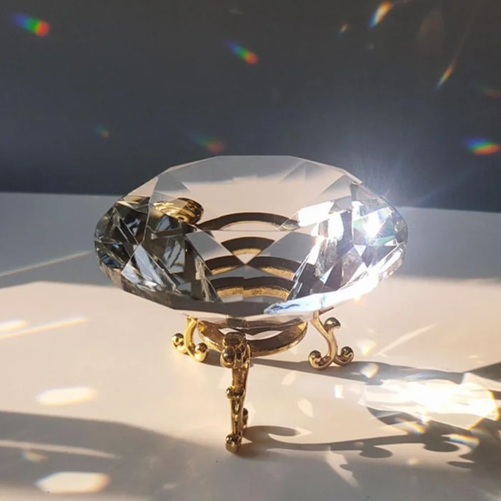 Diamentowy przycisk do papieru 60 mm szkło dekoracyjny tęczowy