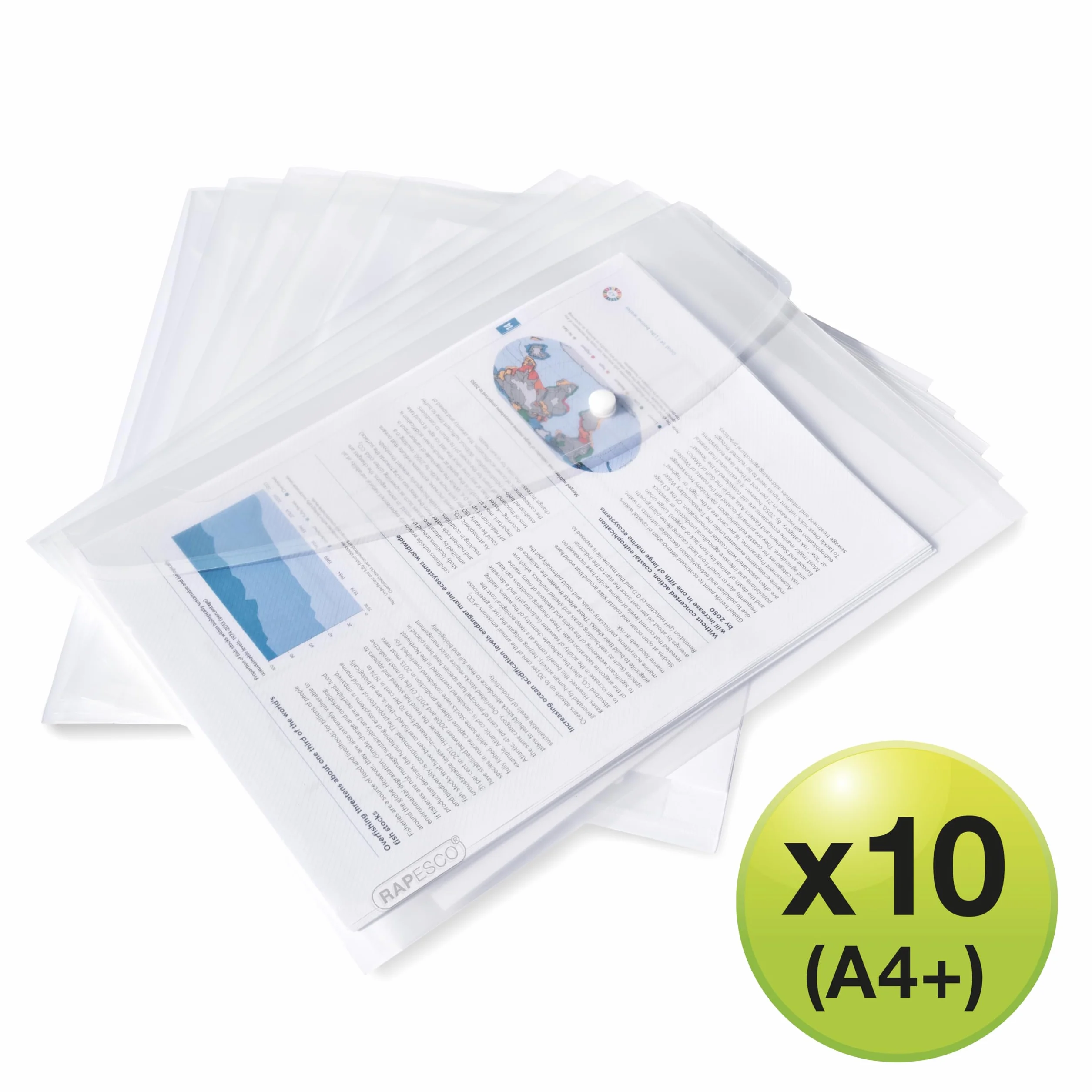 Rapesco 1816 ECO Plastikowe Portfele, A4+, Przezroczysty, Opakowanie 10