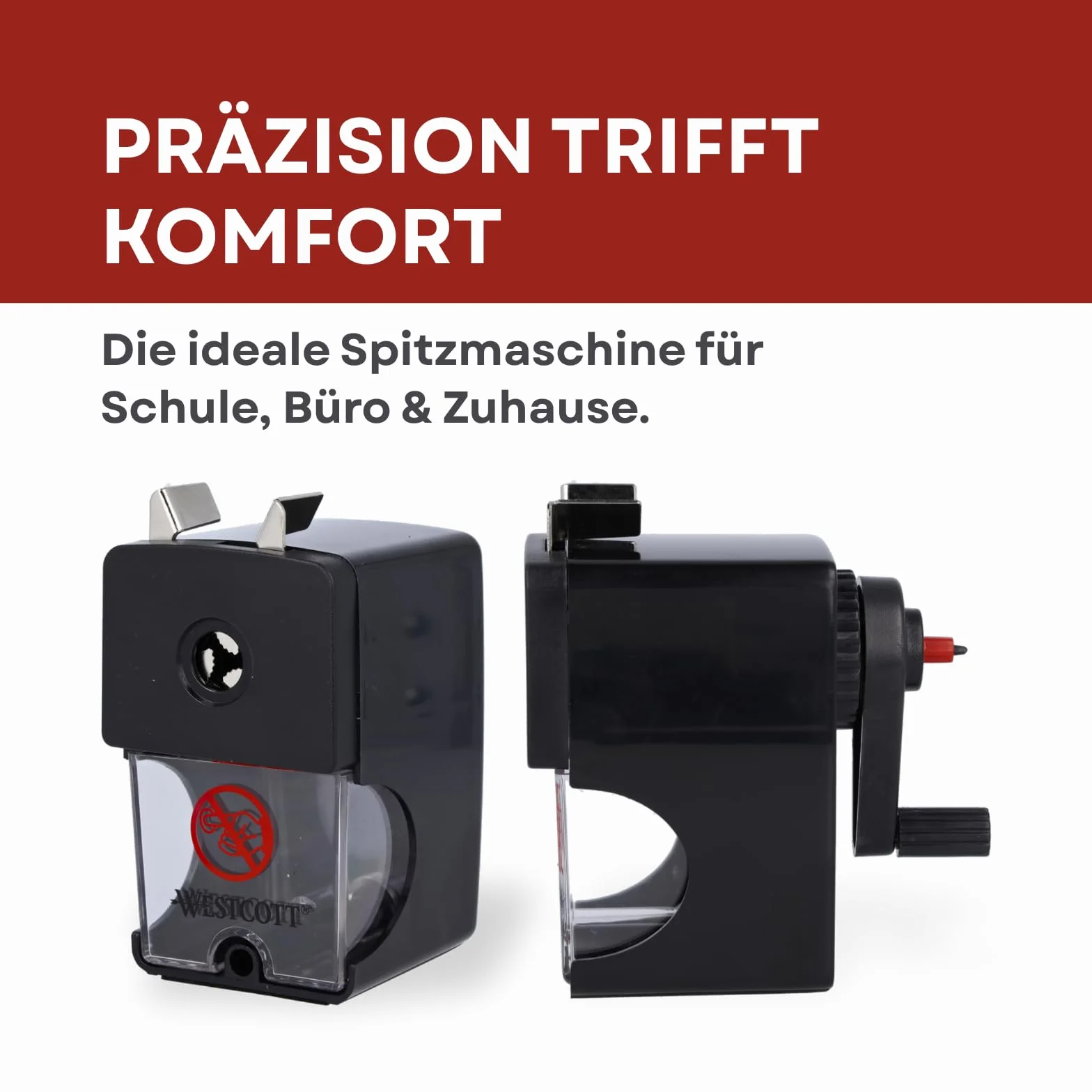 Westcott E-14216 00 Ręczna Temperówka z Pojemnikiem o Średnicy 7 – 12 mm, Czarna