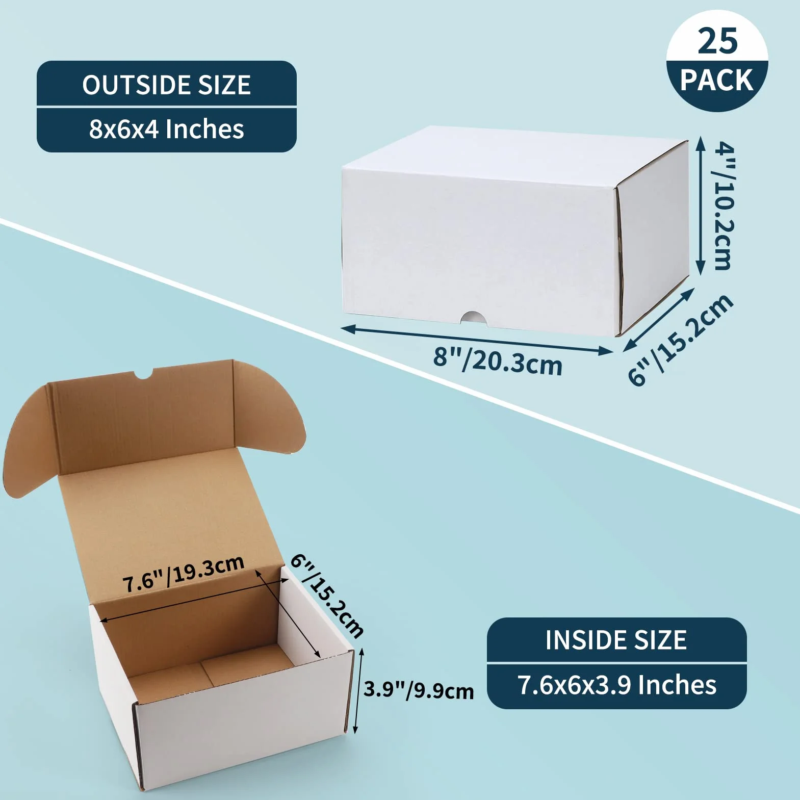 RLAVBL 25 sztuk białych kartonów wysyłkowych o wymiarach 20,4 x 15,3 x 10,2 cm do wysyłki małych przedmiotów, zabawek i prezentów