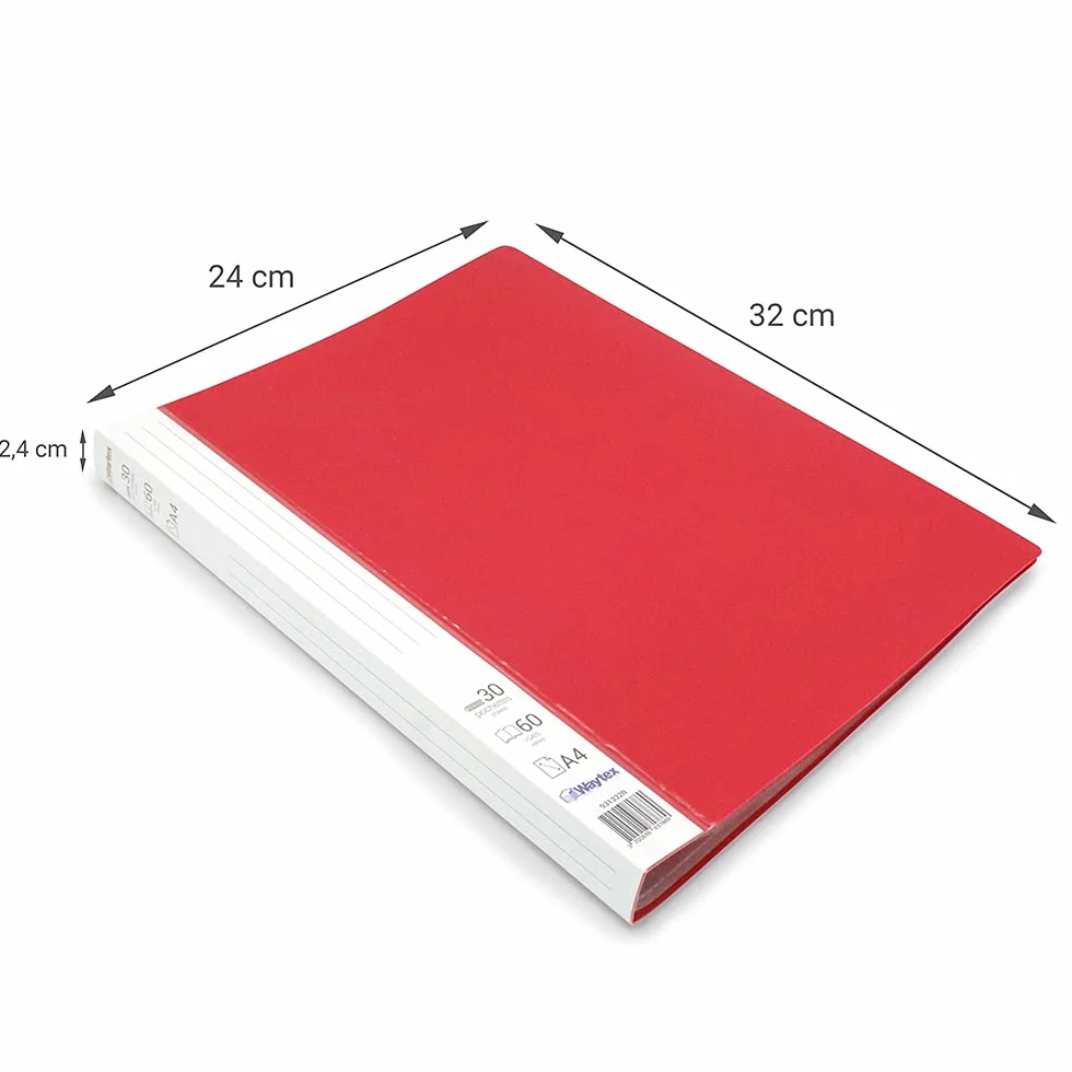 Waytex 931332R Ochrona dokumentów A4 60 widoków Premium z nieprzezroczystego polipropylenu - 30 przezroczystych kieszeni - Czerwony