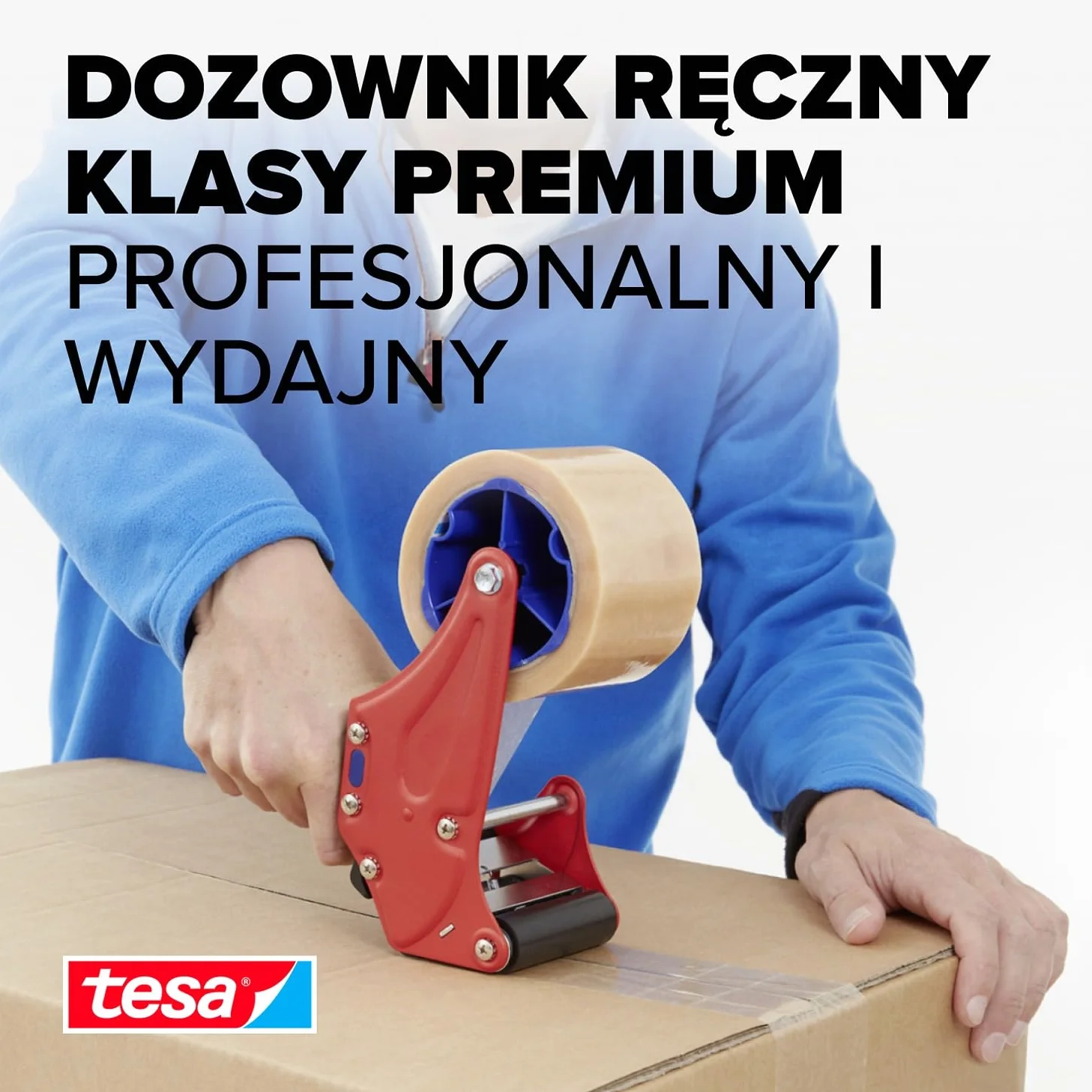 Tesa Dozownik ręczny premium – profesjonalny dozownik taśmowy do odwijania taśm samoprzylepnych – do taśm o szerokości do 50 mm – nadaje się do użytku przemysłowego