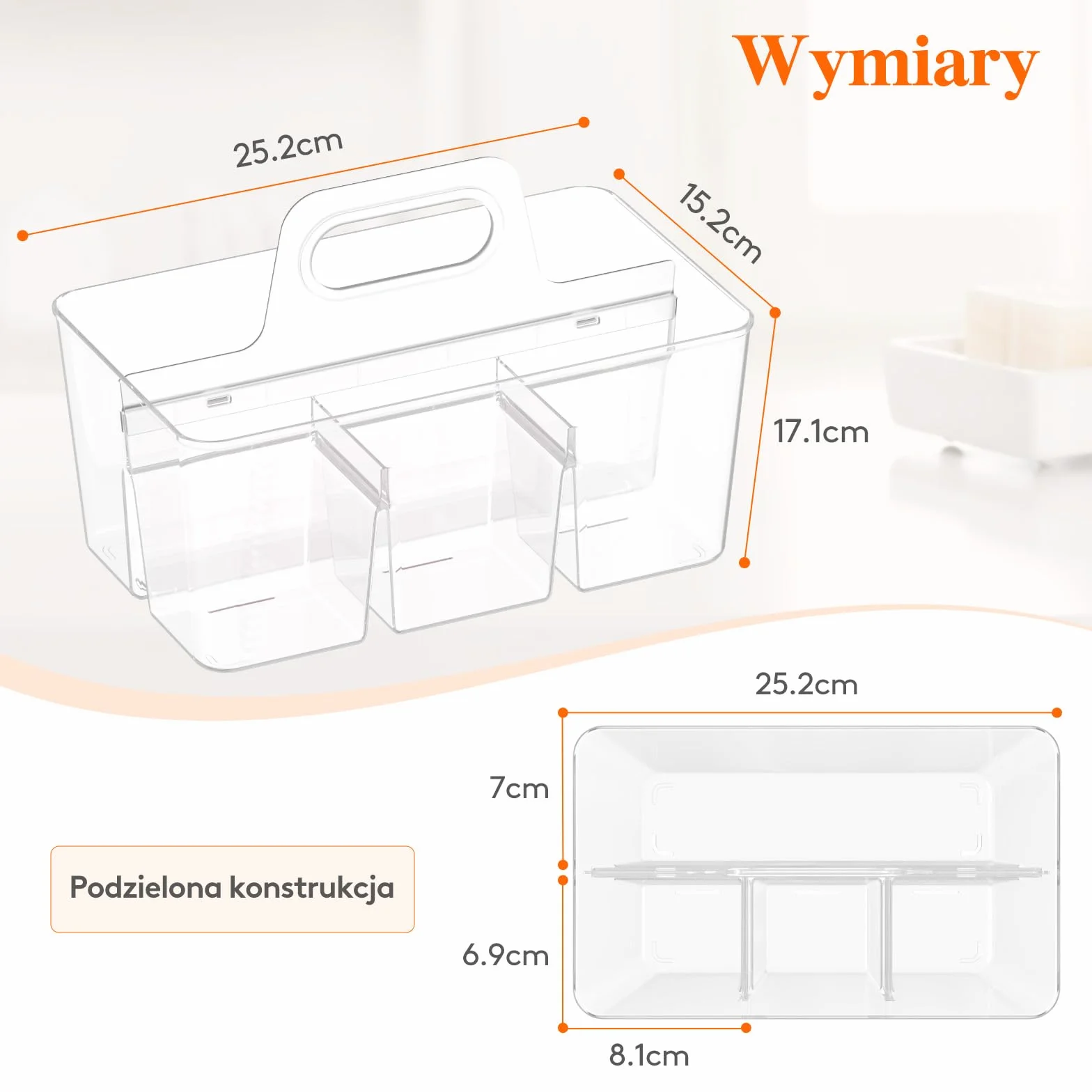 Lifewit Plastikowy organizer podzielony z uchwytem na artykuły rzemieślnicze, kosmetyki, Przezroczysty
