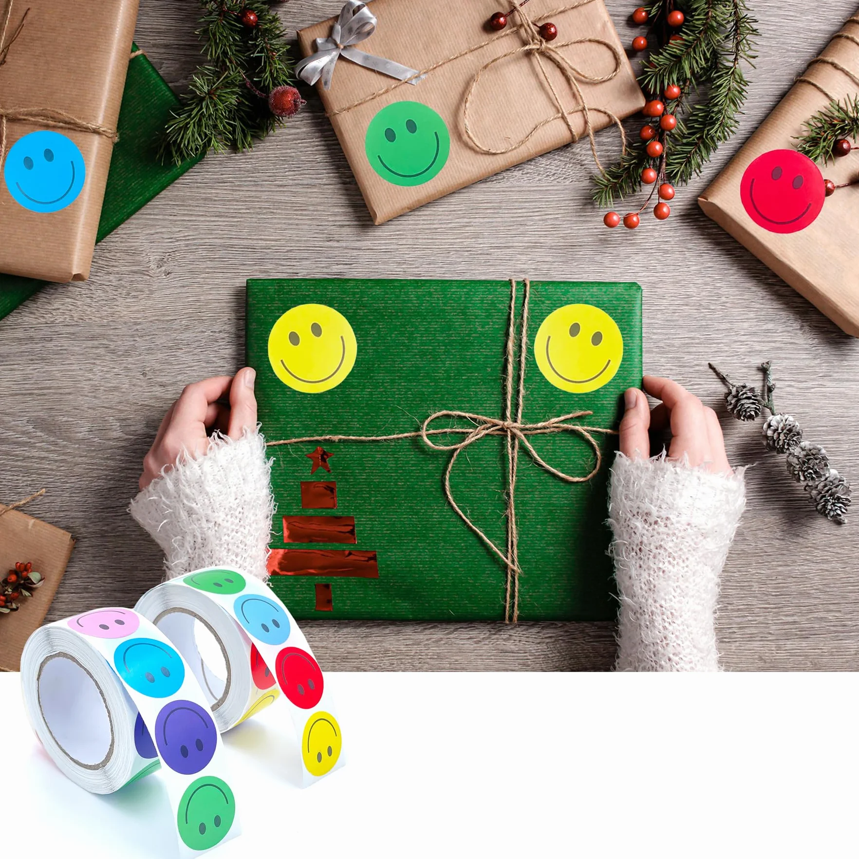 Naklejki Smiley 25 mm 1000 sztuk 2 rolki 8 kolorów samoprzylepne okrągłe naklejki nagradzające