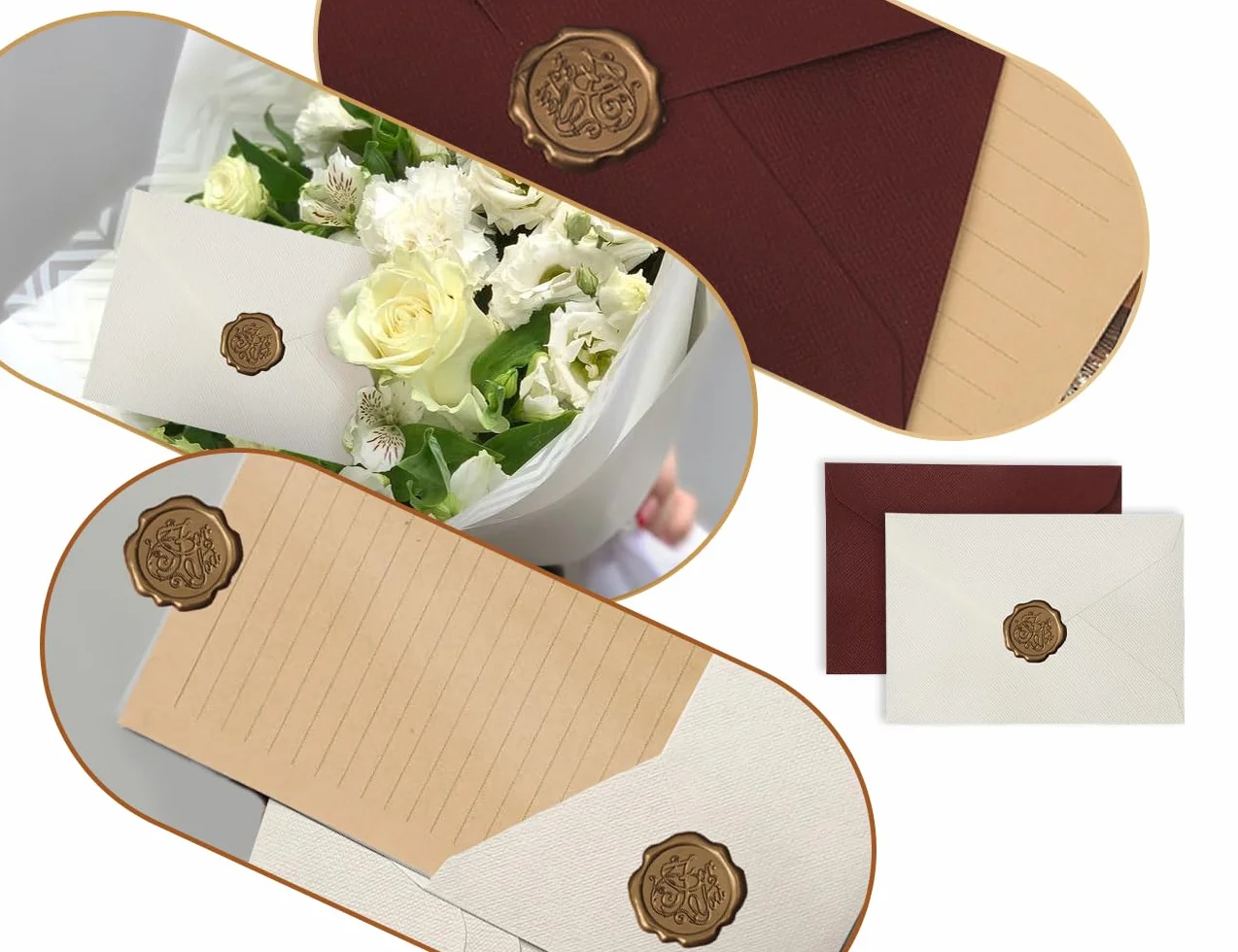 Zestaw papeterii vintage papier listowy lniana koperta pieczęć uszczelniająca
