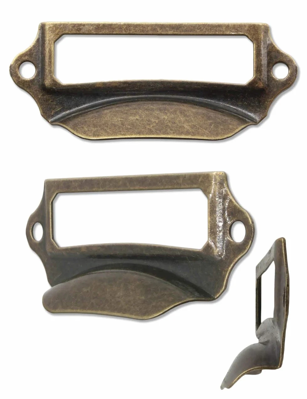 Fuxxer® 10 x okienka na etykiety, metalowe uchwyty w kolorze antycznego mosiądzu do szuflad i archiwów (70 x 29 mm)