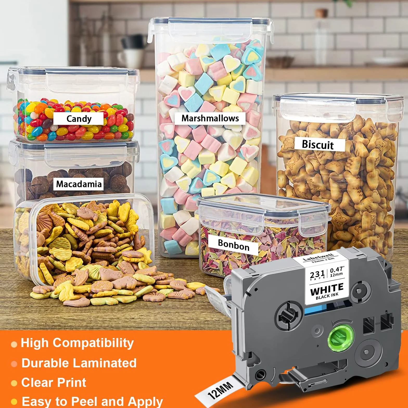 2x Labelwell kompatybilny 12mm TZe-231 Taśma laminowana Etykieta do Brother Ptouch TZe231 do Brother P-touch H100LB PT-E110 PT-H101C PT-1000 PTD400VP PTH105 D210VP H110 D600VP H107B Czarny na białym