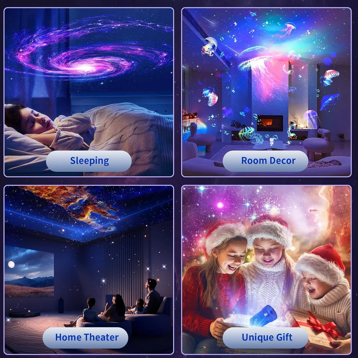 Projektor Star 8. generacji Galaxy HD planetarium lampka nocna obracana 360° mgła z regulowanym przyciskiem i timerem