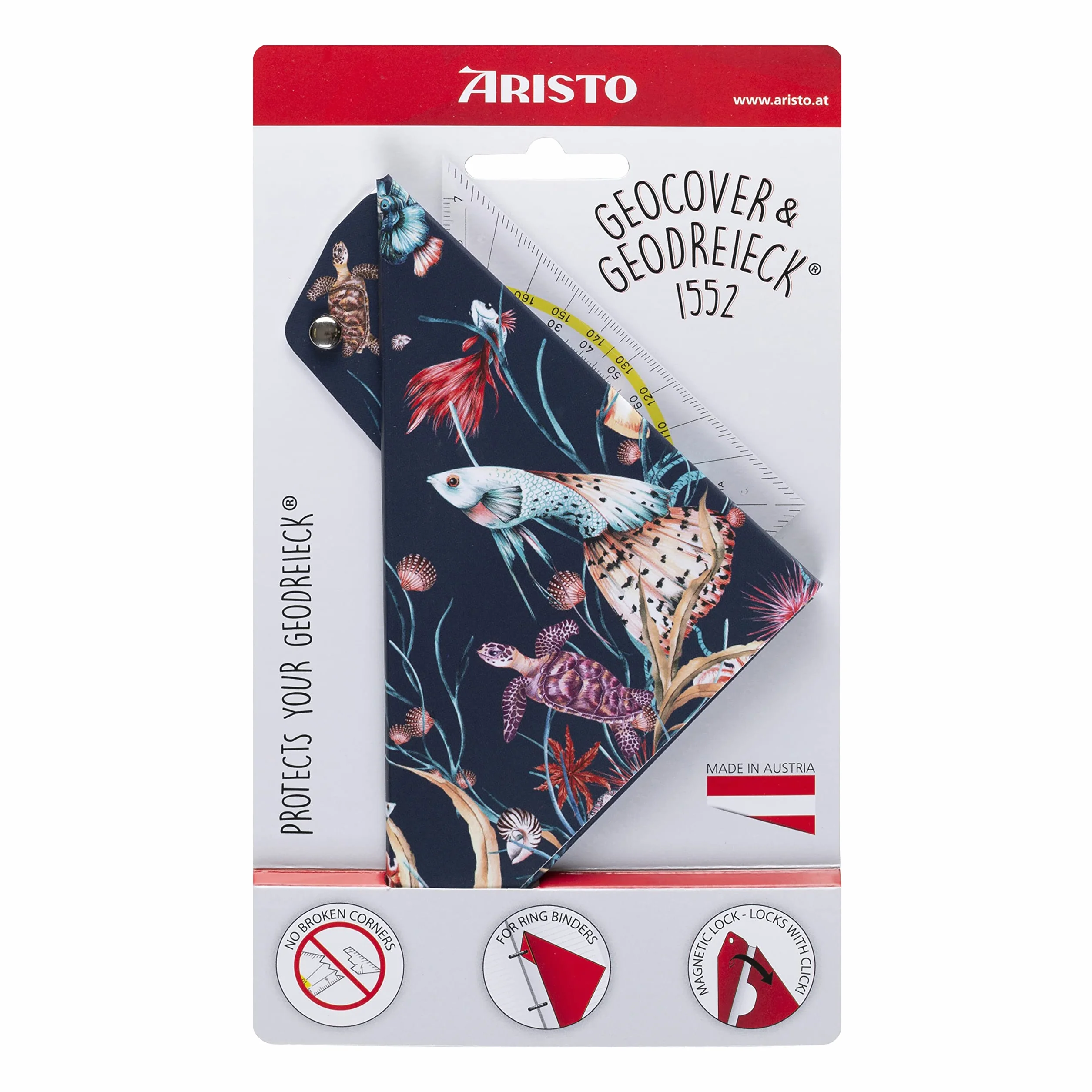 Aristo AR18002B Eierka geometryczna AR1552 z pasującym etui ochronnym Geocover marine life (trójkąt Hypouse 16 cm, wypustki i fasetki, etui z otworem do wpinania), wielokolorowa i przezroczysta