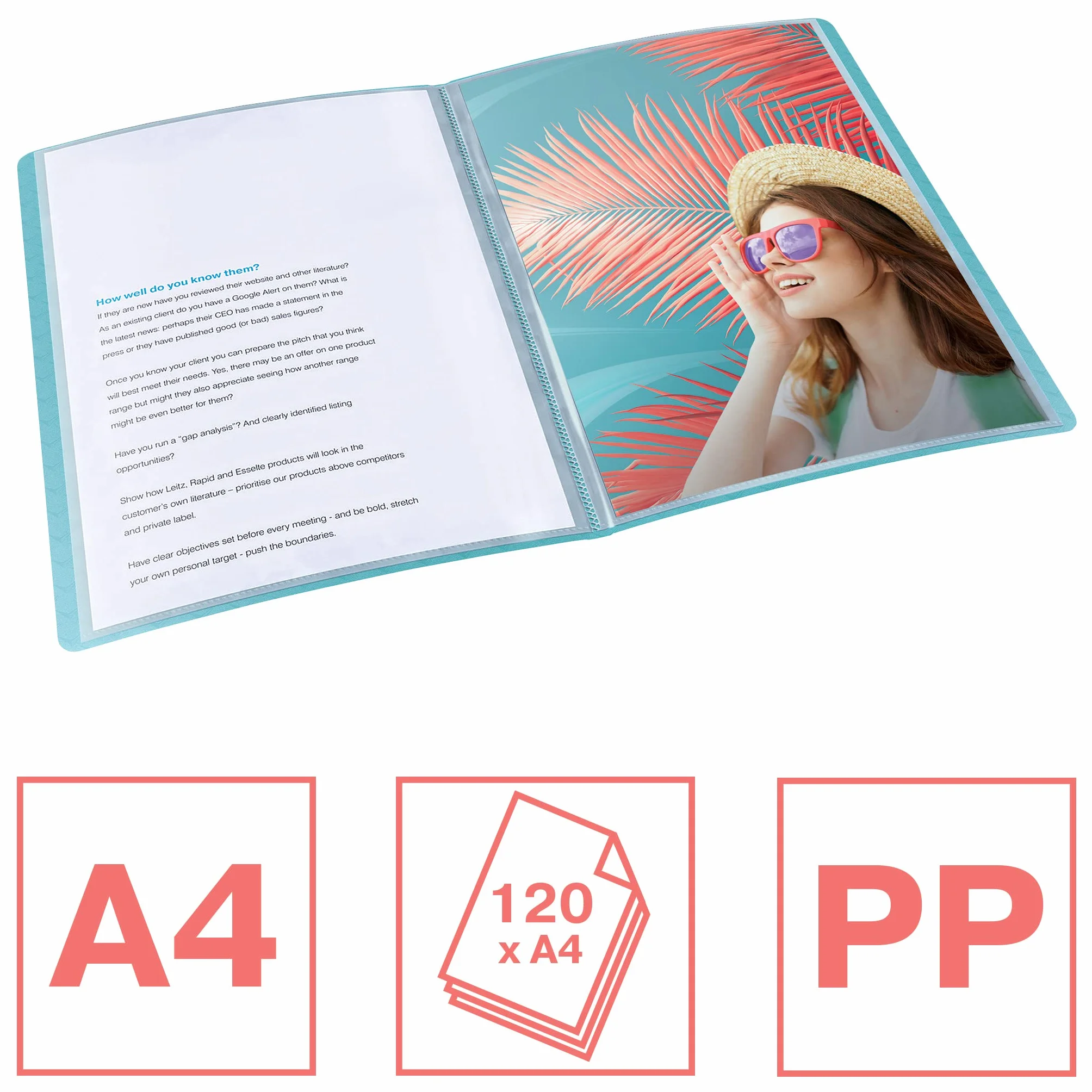 Esselte, Album Ofertowy z 60 Koszulkami A4 Esselte Colour'Breeze, 120 Kartek, do Domu/Biura, Prezentowanie i Przechowywanie Dokumentów, Wytłoczony Wzór, Kolor Niebieski, 626232