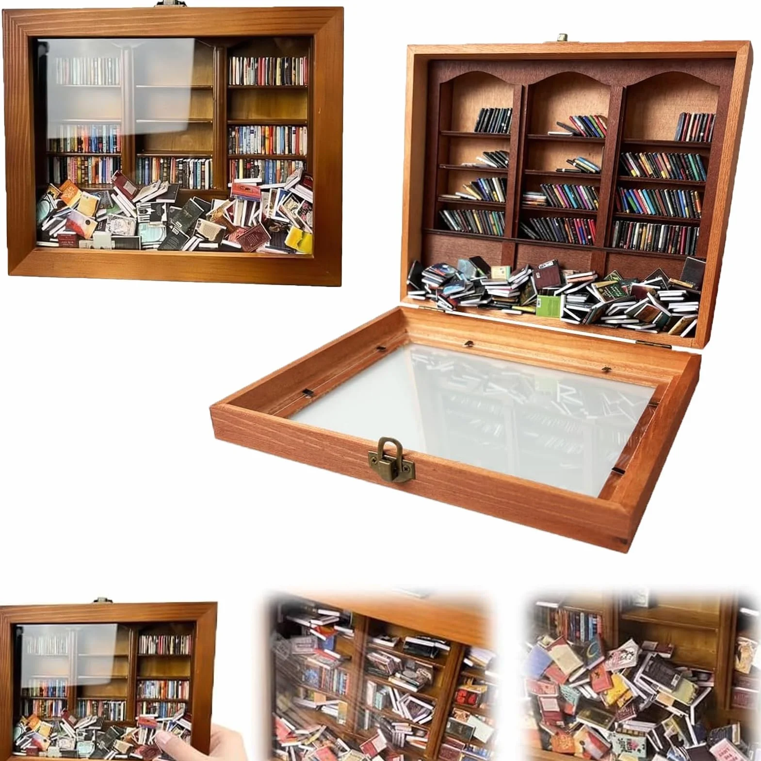 Miniaturowy regał na książki z drewna do domku dla lalek, kreatywny ornament
