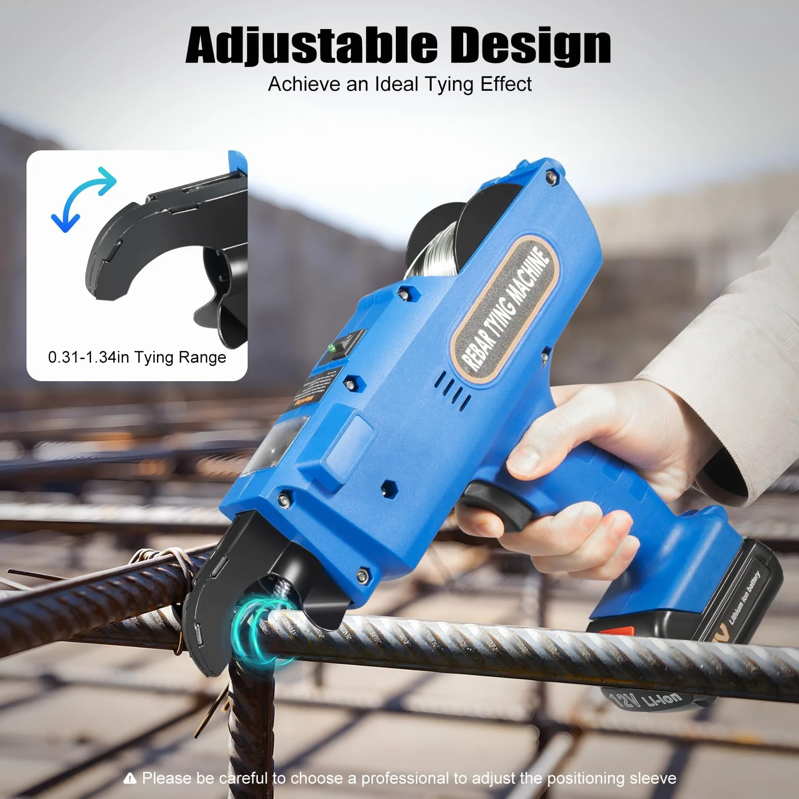 Rebar bindownica zbrojeniowa, ręczna maszyna do wiązania zbrojeniowego, w pełni automatyczna, zakres wiązania 8-34 mm, 2 baterie litowe 1800 mAh (jedna już zainstalowana), niebieska