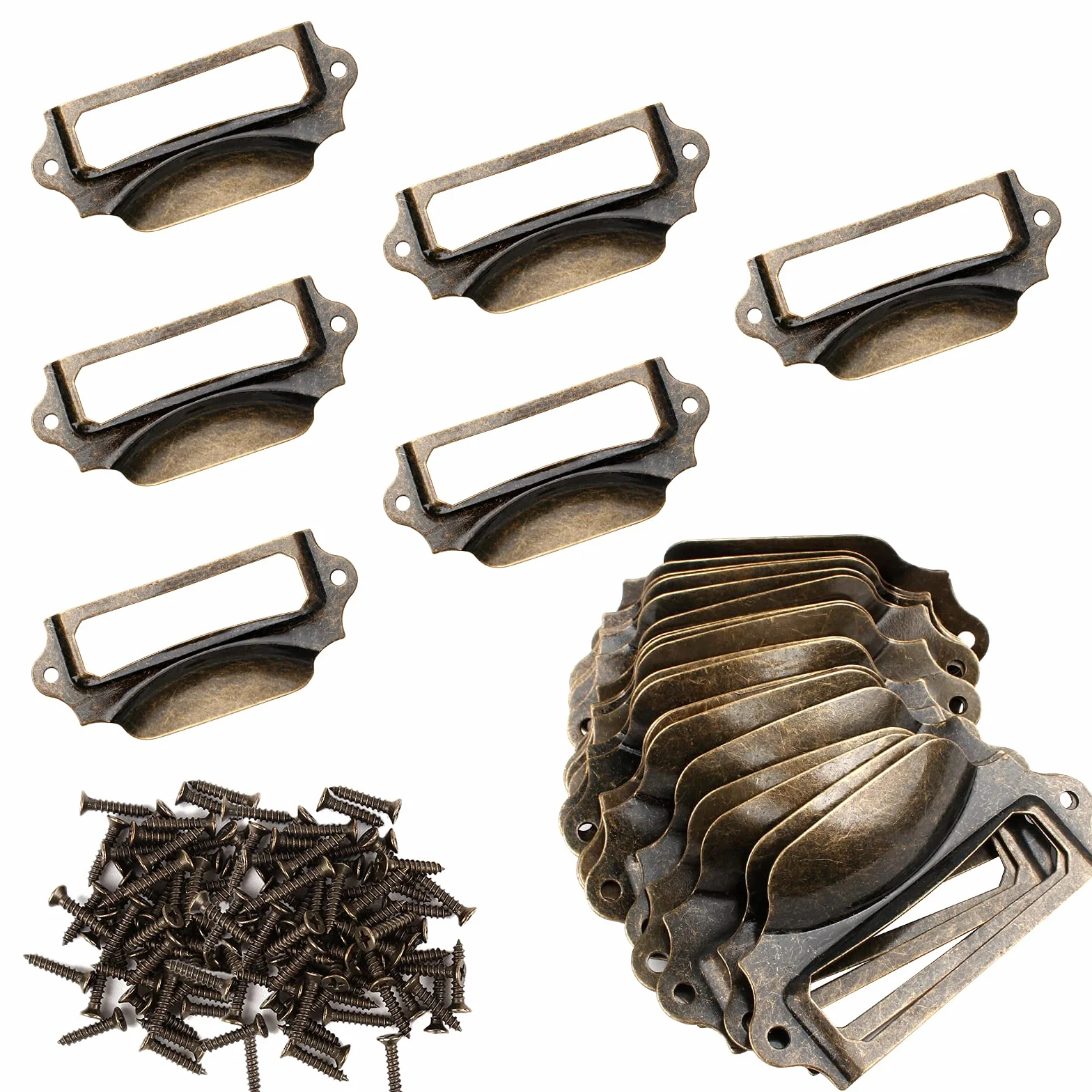 Metalowy uchwyt na etykiety 30 szt., ramka z imieniem i nazwiskiem, uchwyt na etykiety w stylu vintage, uchwyt na ramę, regał na książki, szuflada, z 60 elementami, śruby, 90 x 41 mm