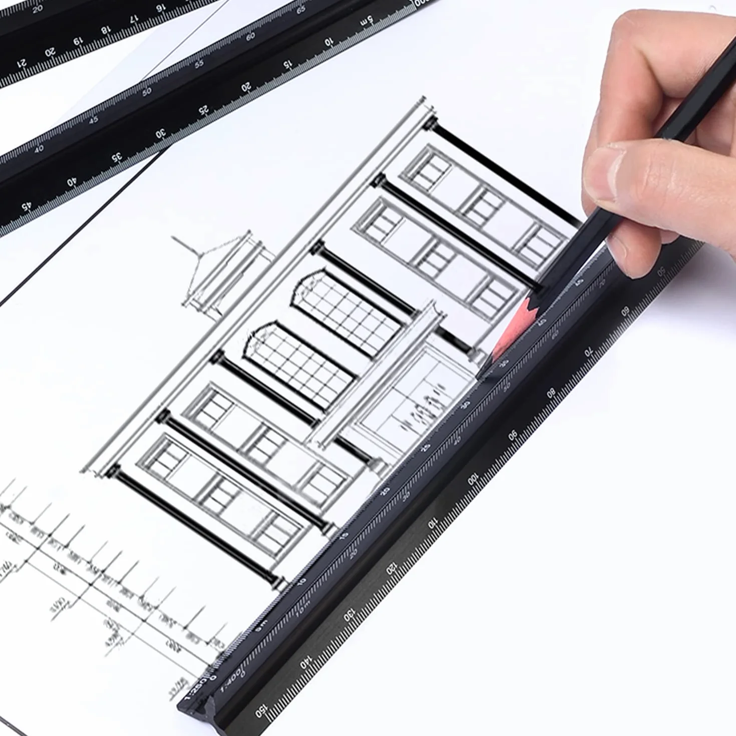 Linijka aluminiowa czarna, linijka z tworzywa sztucznego przezroczysta, metalowa trójkątna linijka dla studentów, inżynierów, architektów