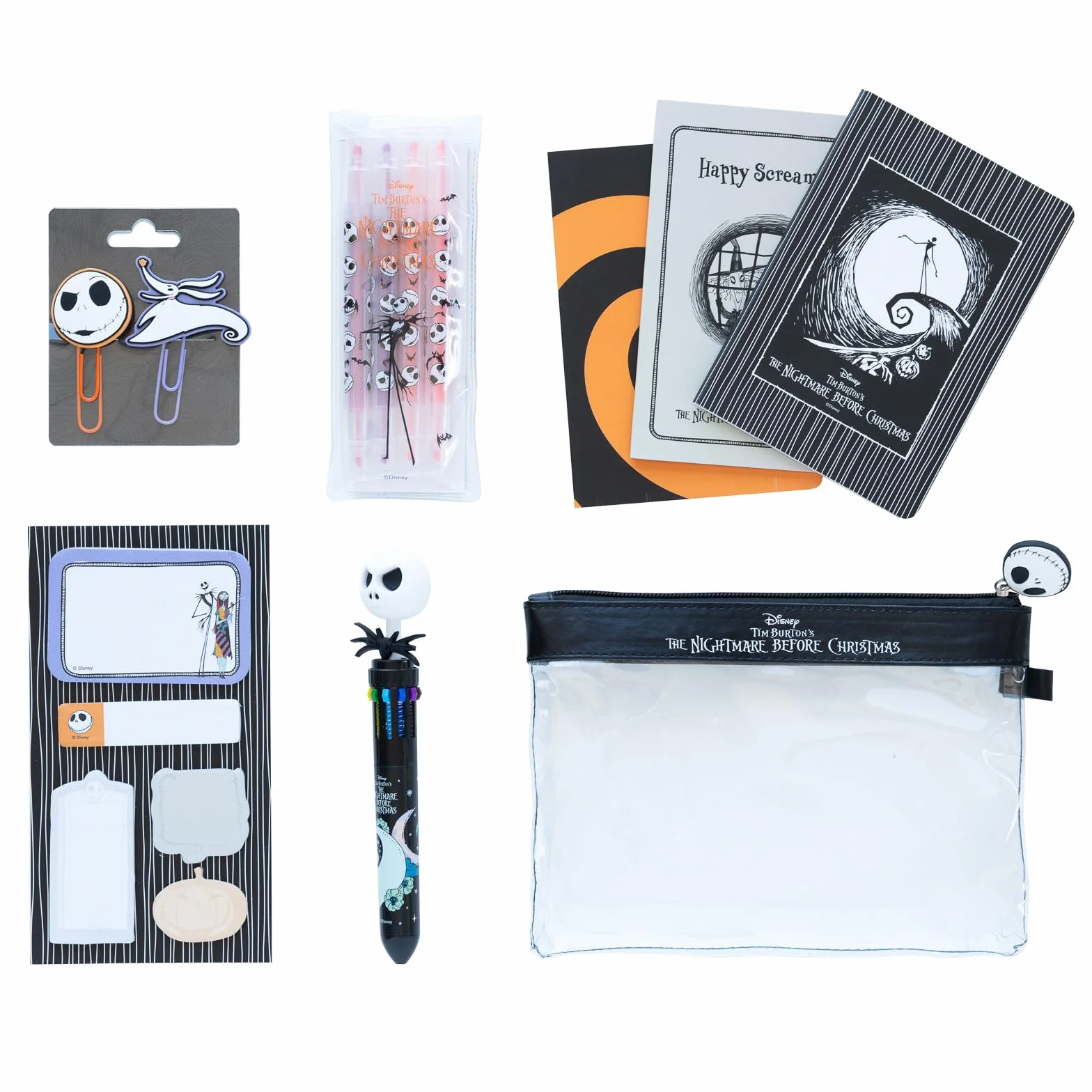 Grupo Erik Disney The Nightmare Before Christmas Stationery Set | Disney Pencil Case With A6 Notebooks, Pen, Highlighter Set, Sticky Notes, Paper Clips