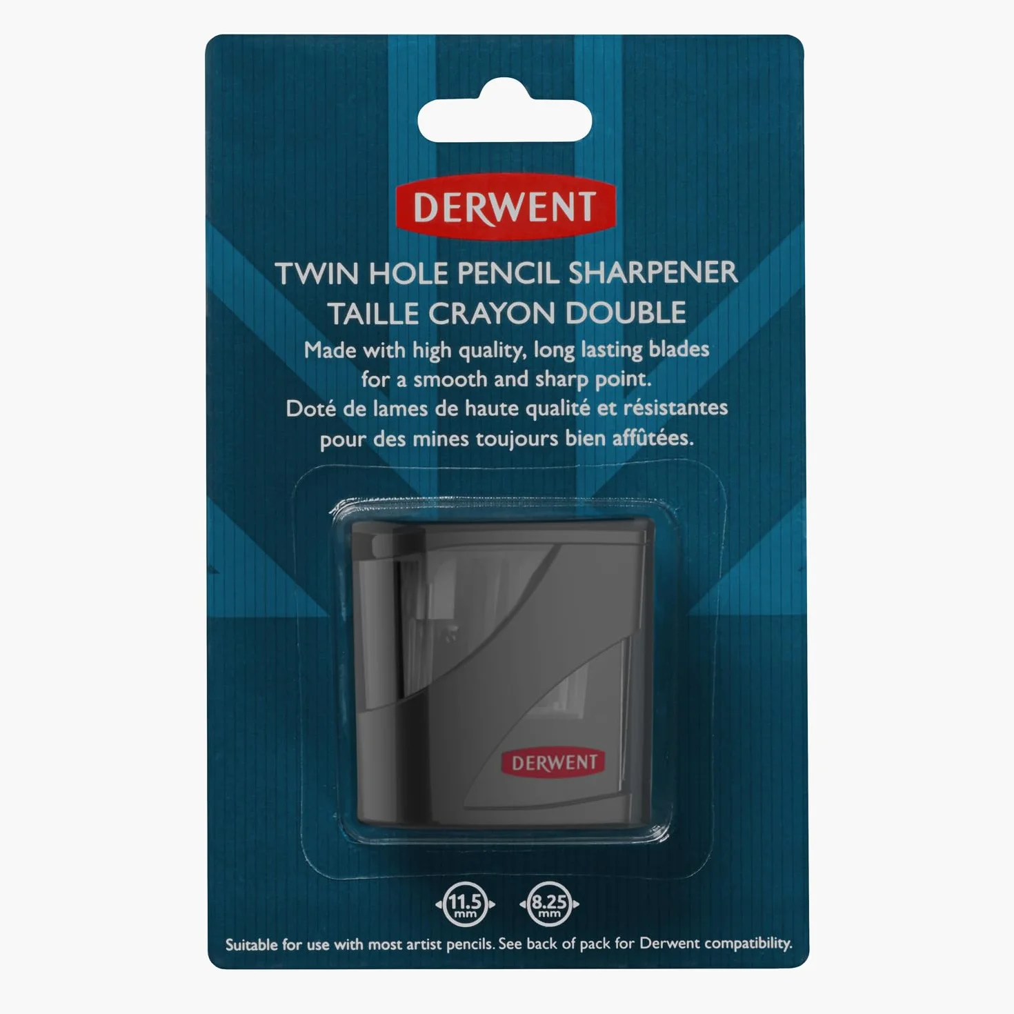 Derwent, Temperówka do Kredek i Ołówków, Dwa Otwory 11,5 i 8,25 mm, Pojemnik na Ścinki, Kolor Czarny (2306123)