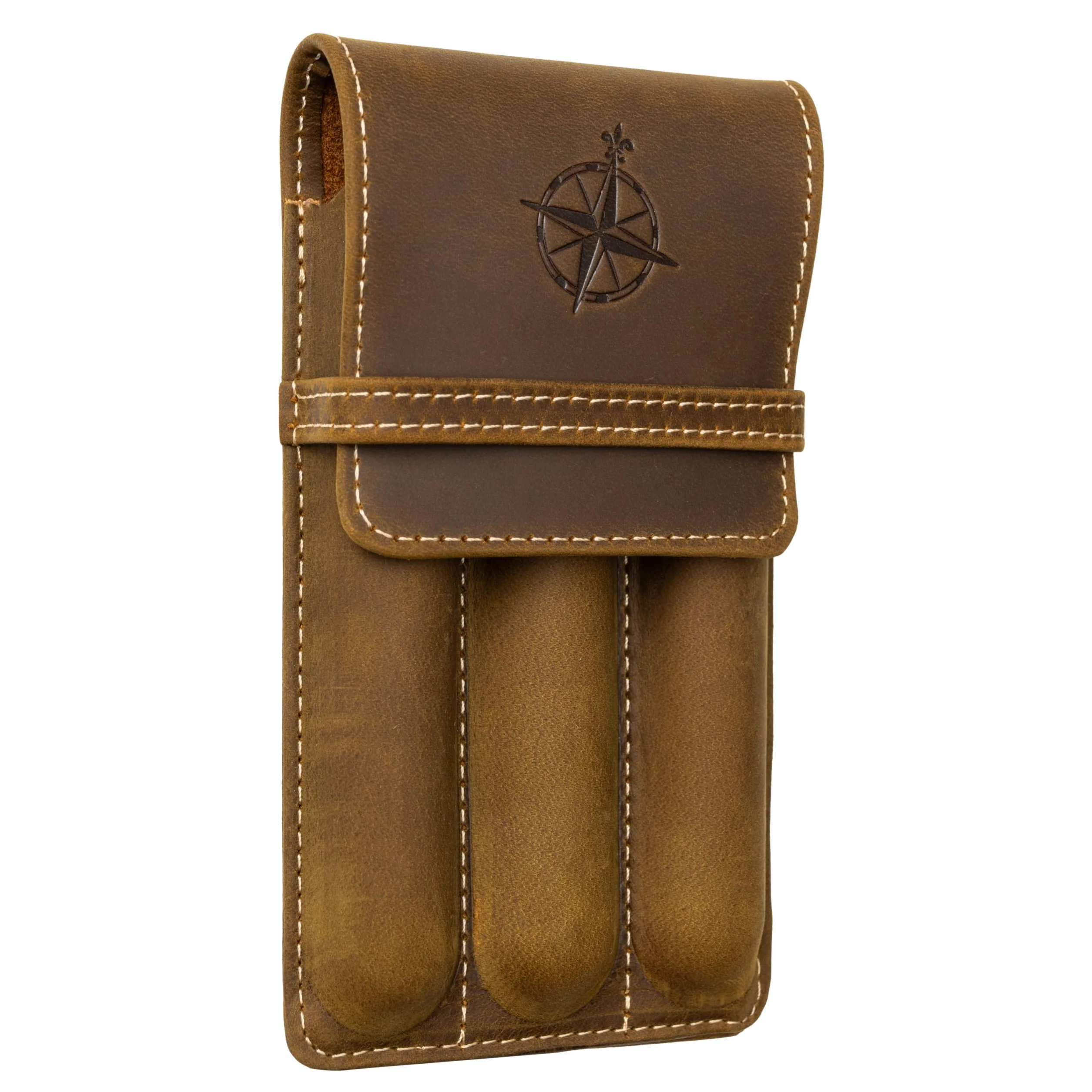 Skórzane etui na długopisy vintage 3 przegródki brązowe ręcznie wykonane