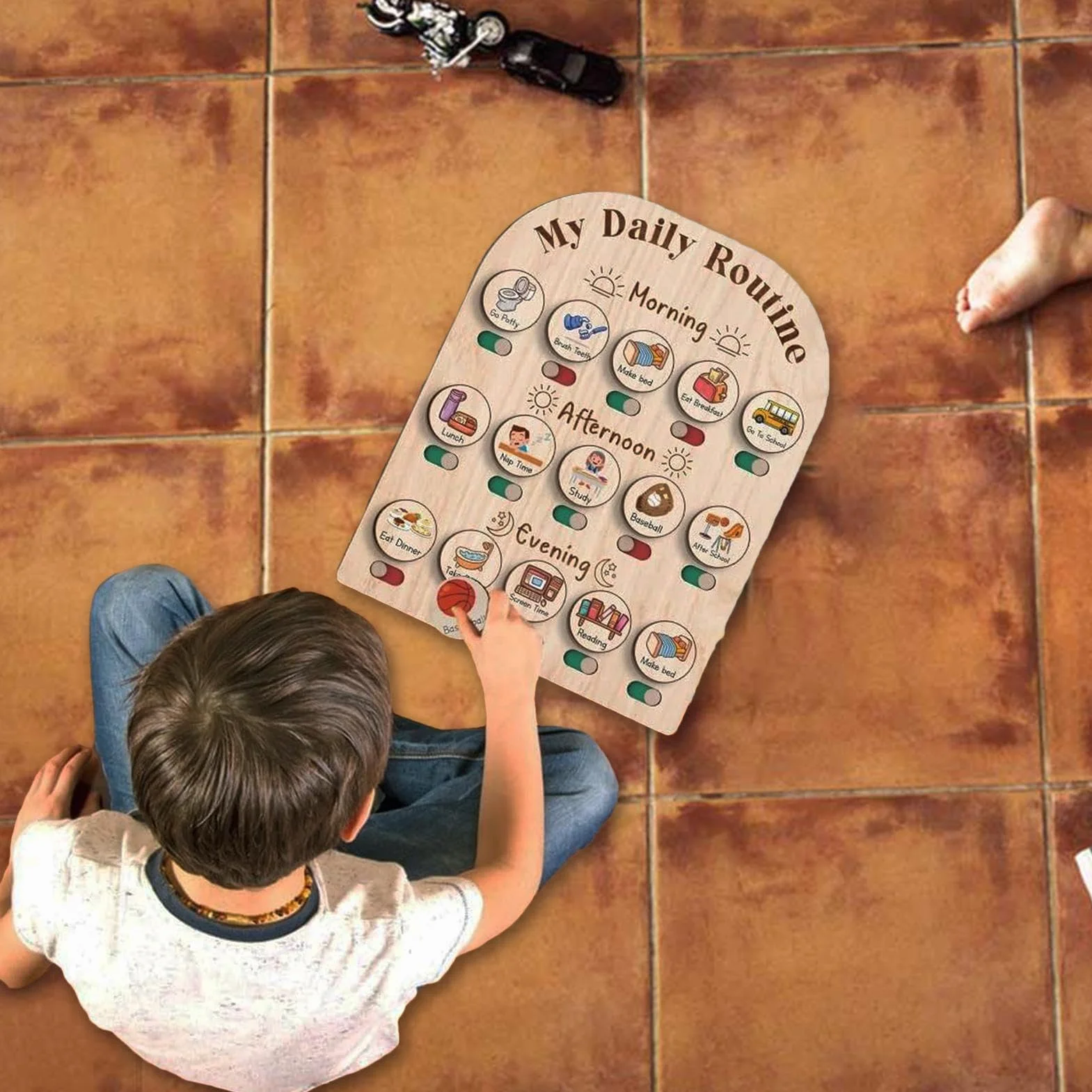 Kids Daily Routine Chart, Wooden Visual Planner Board, Educational Morning Bedtime Organizer for, Preschool Learning Toy, Home Schooling Aid, Classroom Supplies Childhood