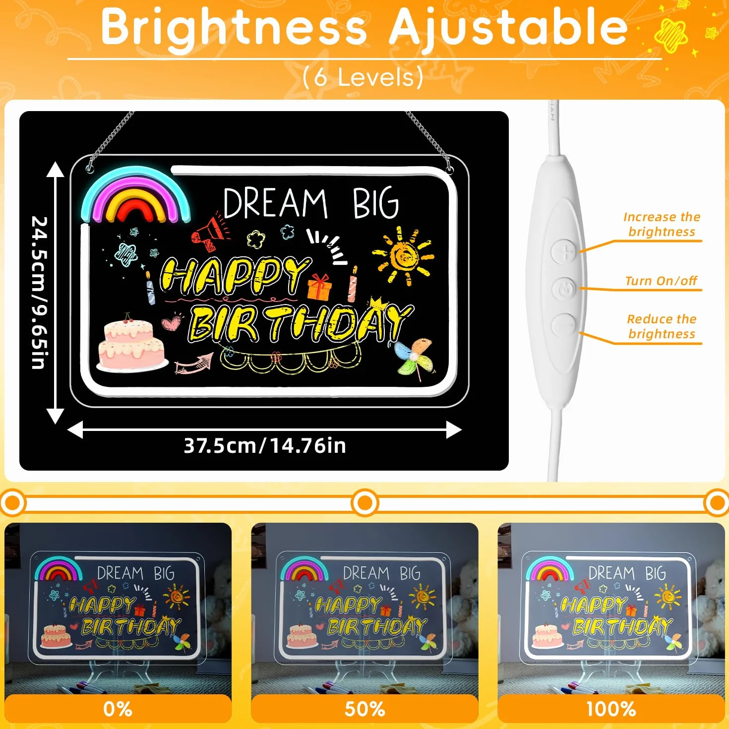 Looklight Tablica LED dla dzieci z kolorami, akrylowa, z kablem USB i 7 markerami