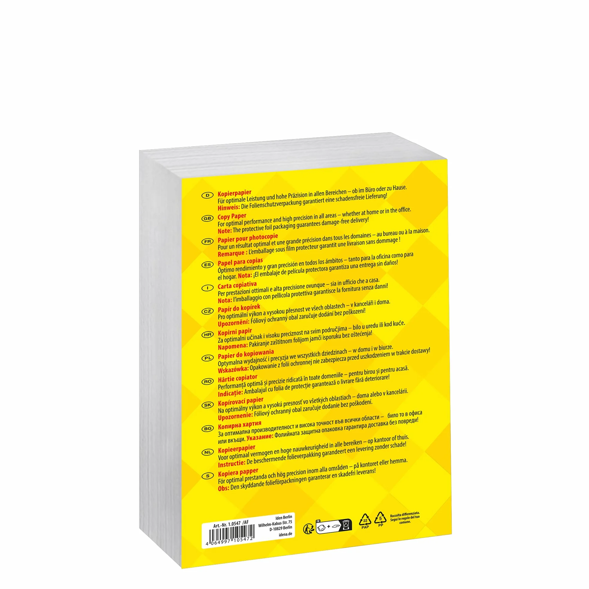 Idena 10547 Papier do Kopiowania DIN A5, 500 Arkuszy, Papier 80g/m², Odpowiedni do Drukarek Laserowych i Atramentowych, Bialy