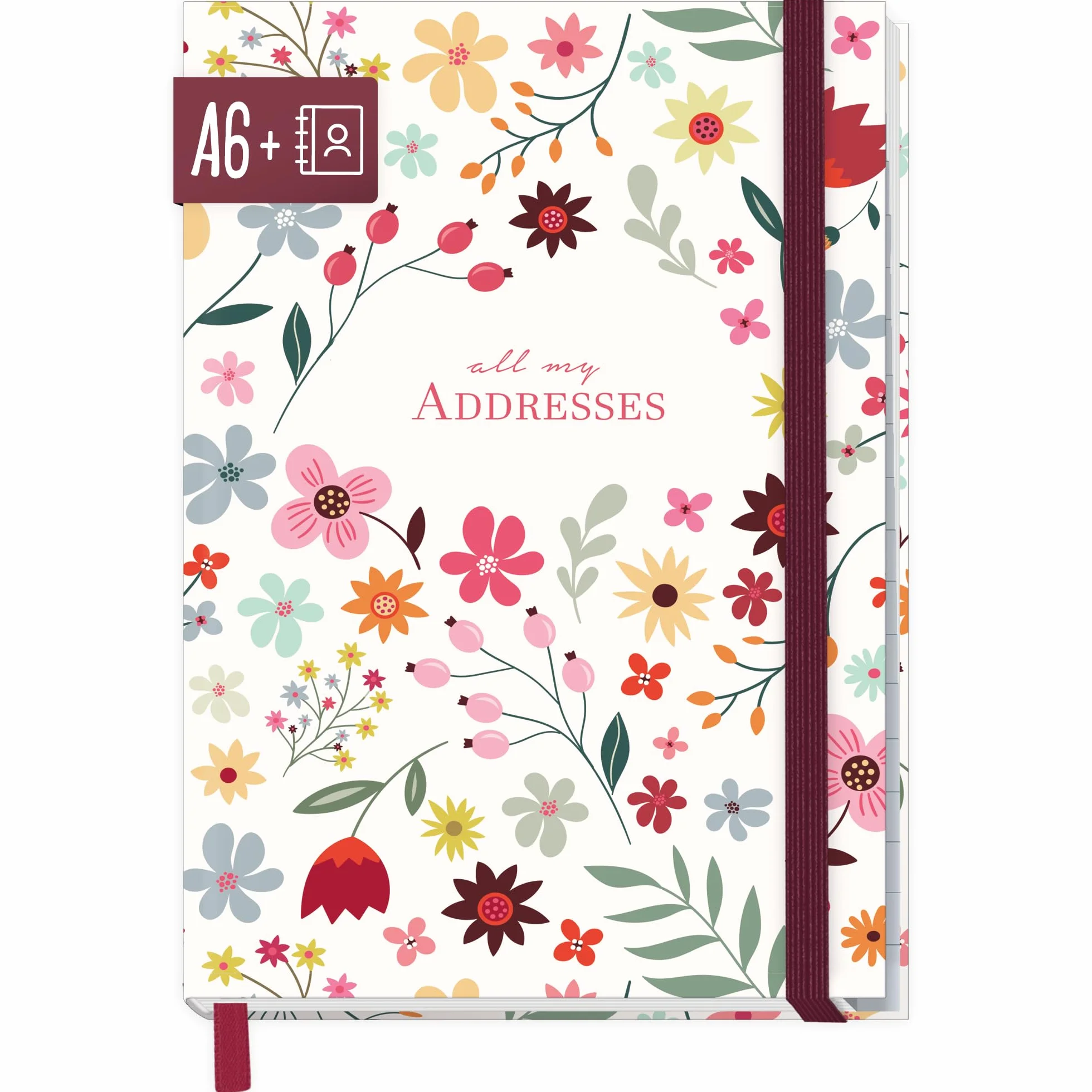 Książka adresowa paper&you® A6+ z indeksem A-Z papierem premium 120 g/m² "Wild Flower" na kontakty, daty urodzin i hasła - zrównoważona & przyjazna dla klimatu