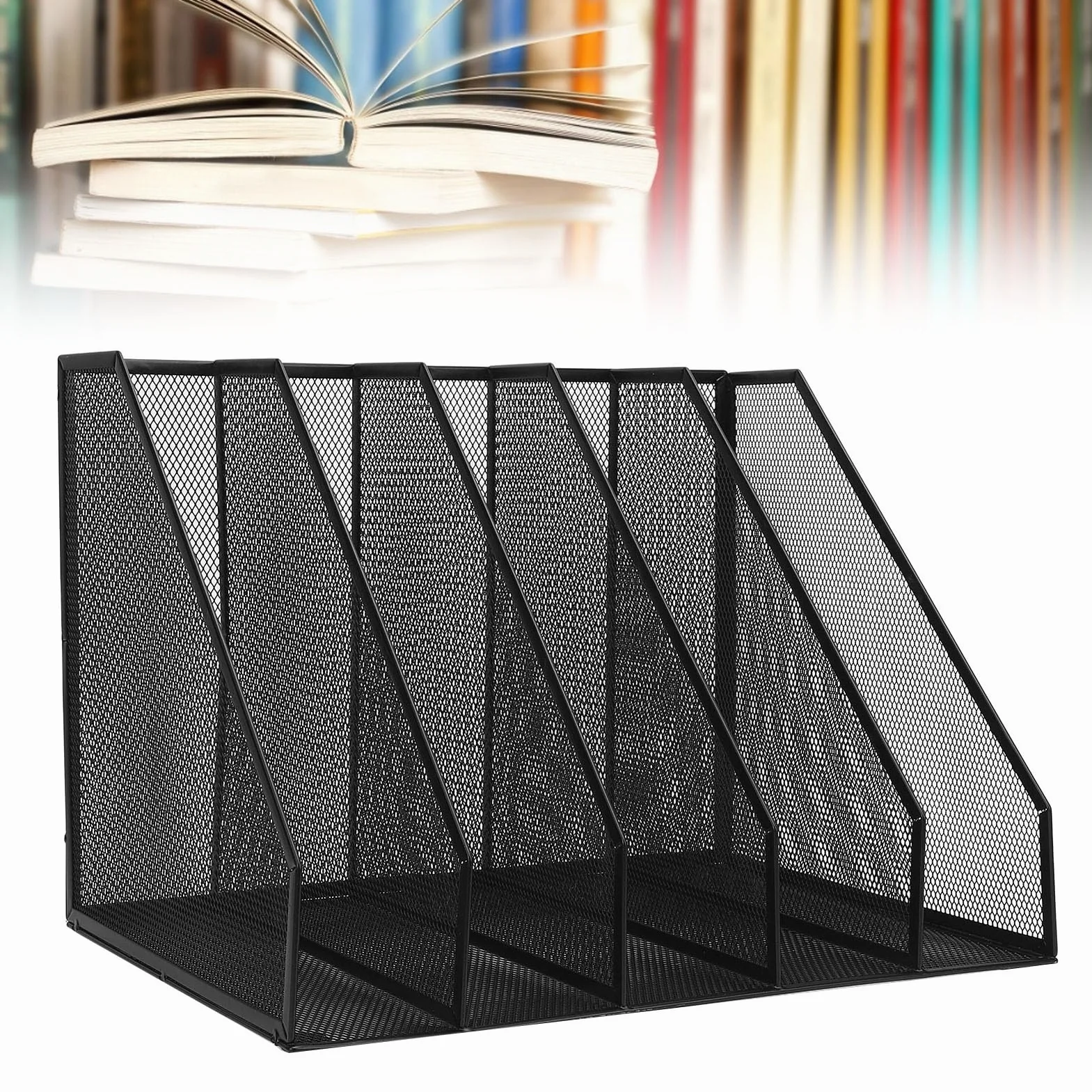 Luqeeg Pionowy Organizer na Dokumenty na Biurko, 5-Sekcyjny Metalowy Stojak Sorter