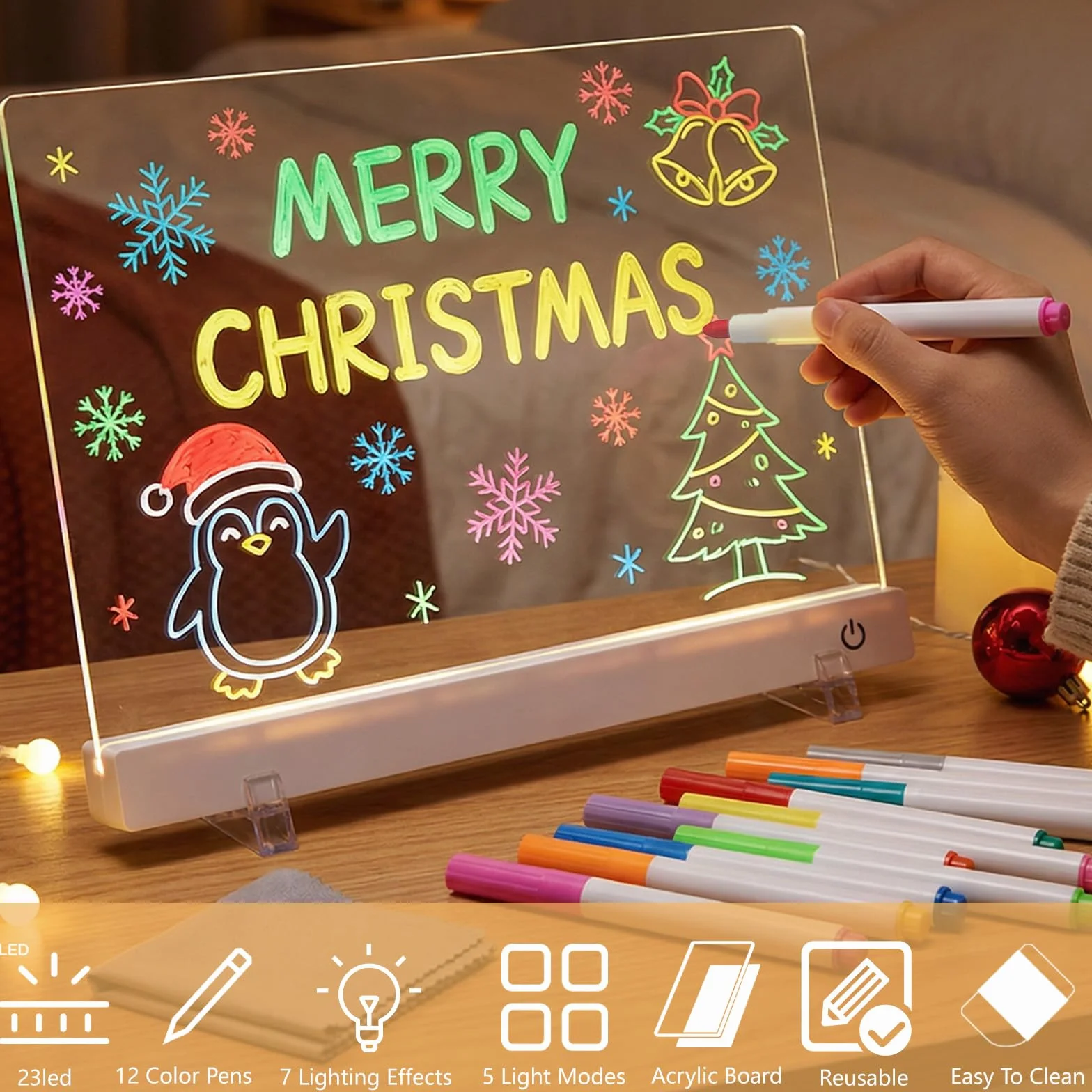Tablet śWietlny do Rysowania, Tablica śWietlna LED 30 x 20 cm, Akrylowa Tablica Kreślarska z 12 Kolorami Pisaków, Tablet do Pisania Kreatywny Rrezent dla Dzieci