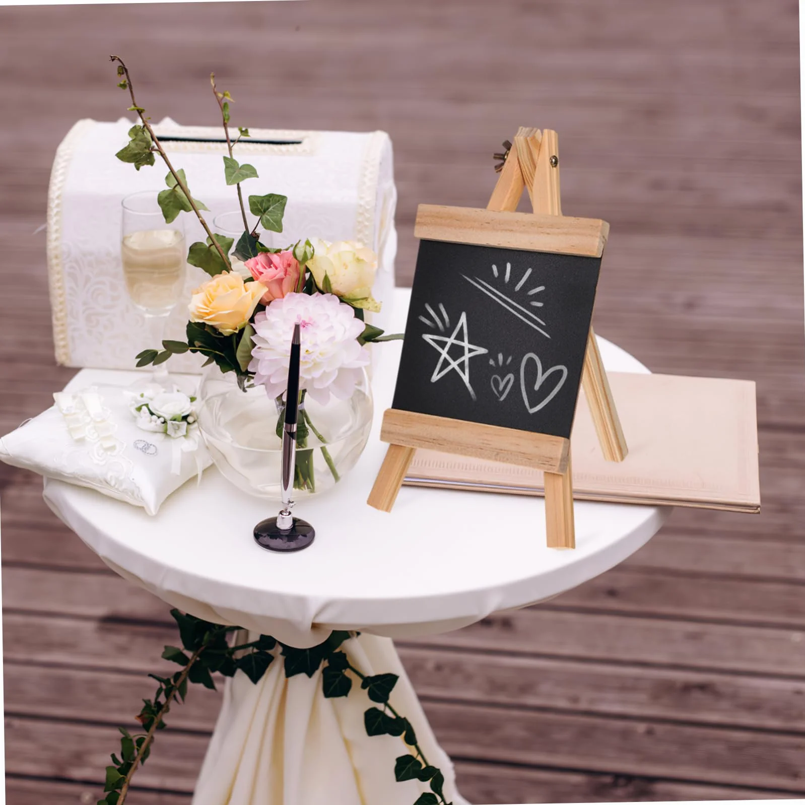 NUOBESTY Small Wooden Chalkboard with Stand Reusable Tabletop Sign for Restaurant Food Wedding And Banquet Use