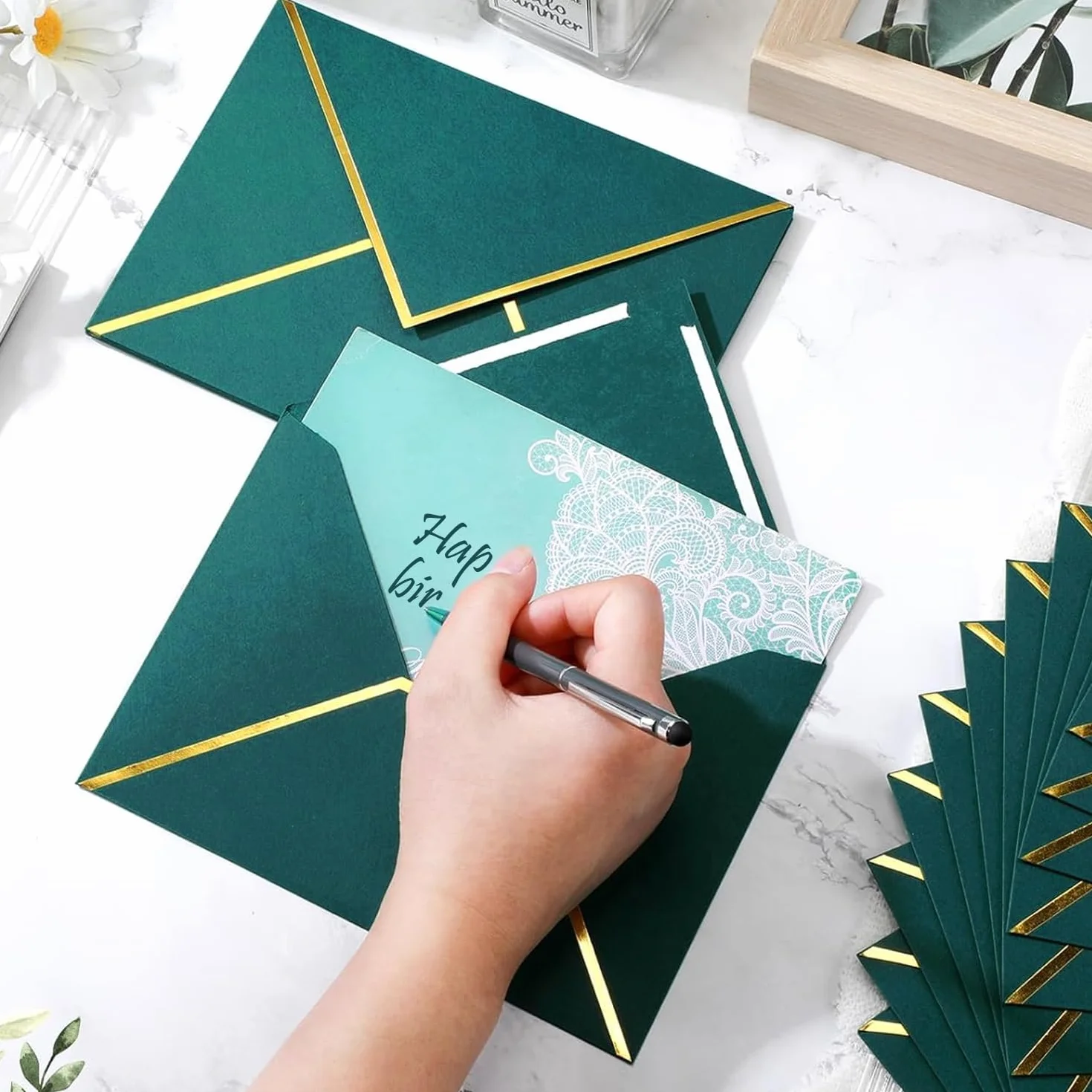 50 sztuk koperta zaproszeniowych C5, 13,5 x 18,5 cm, zielone, samoprzylepne, eleganckie koperty na wesela, kartki z życzeniami