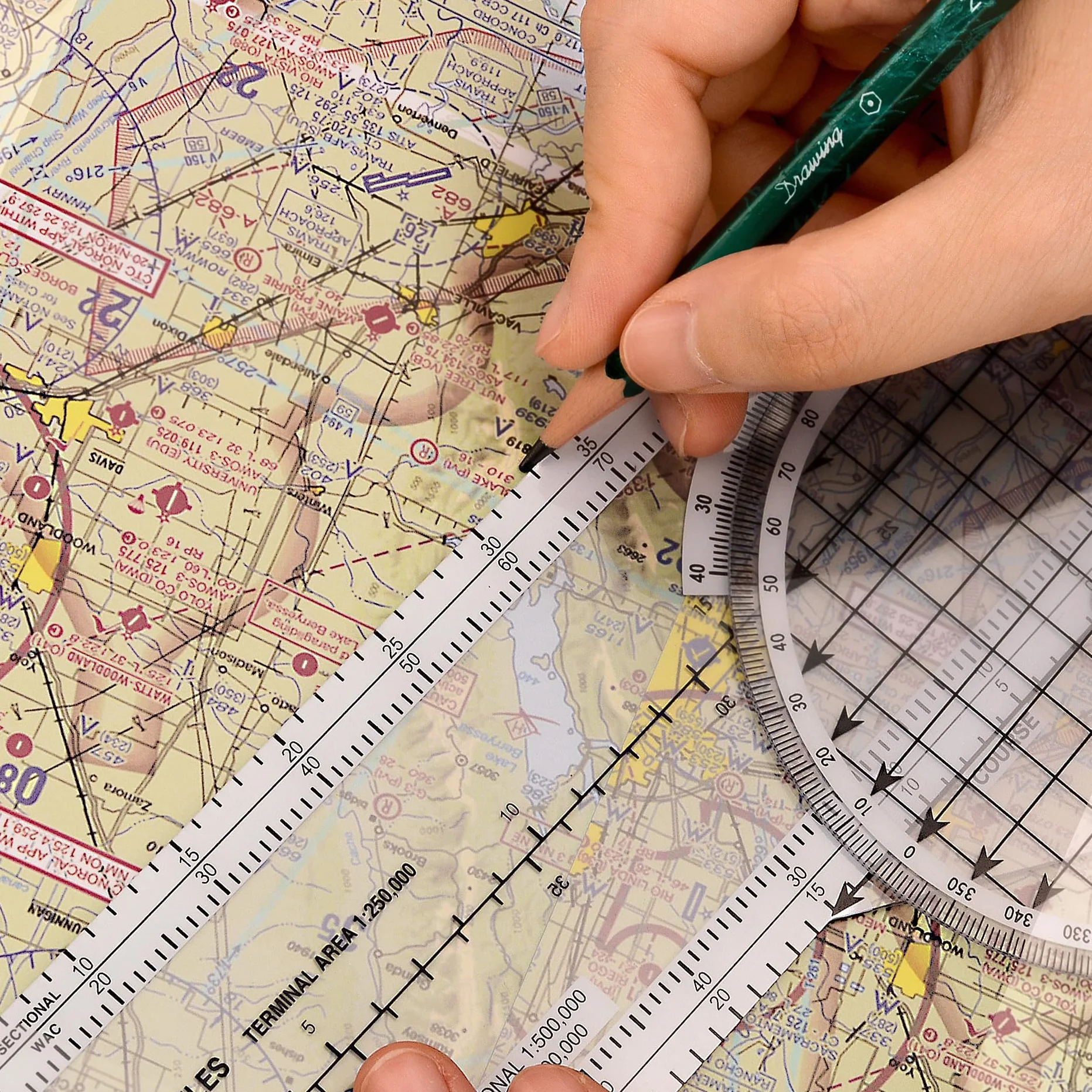 Medarchitect Ploter lotniczy z 8 funkcjami do akcesoriów studenckich pilotów, obrotowy azymut, wykresy WAC, ploter nawigacji powietrznej, 34 cm